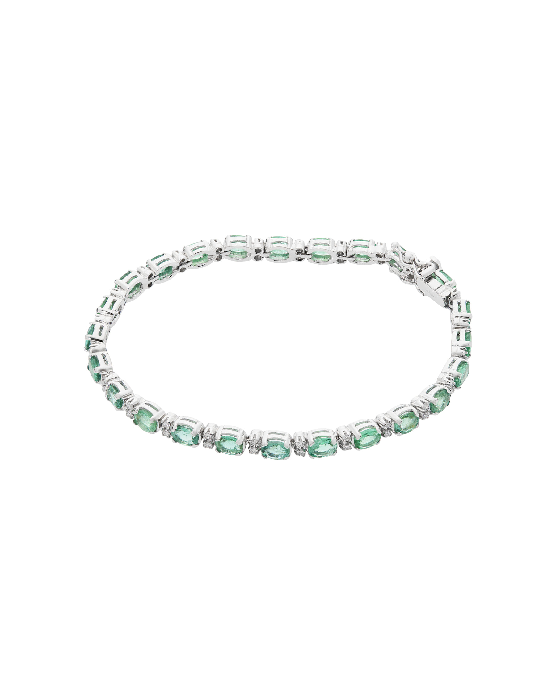 Bracciale tennis in oro bianco con smeraldi ovali e diamanti-1