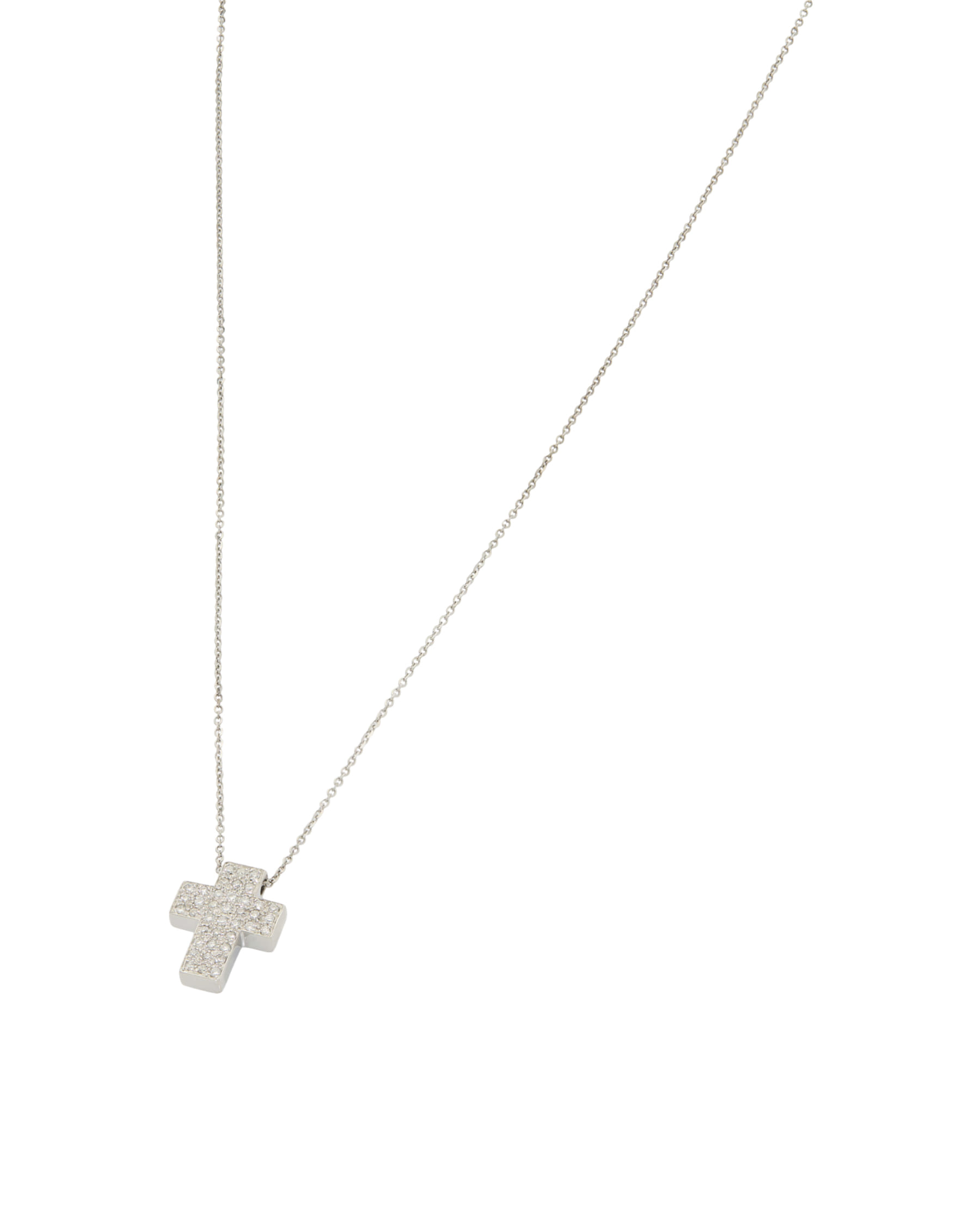 Collana in oro bianco con ciondolo croce rettangolare con diamanti-1