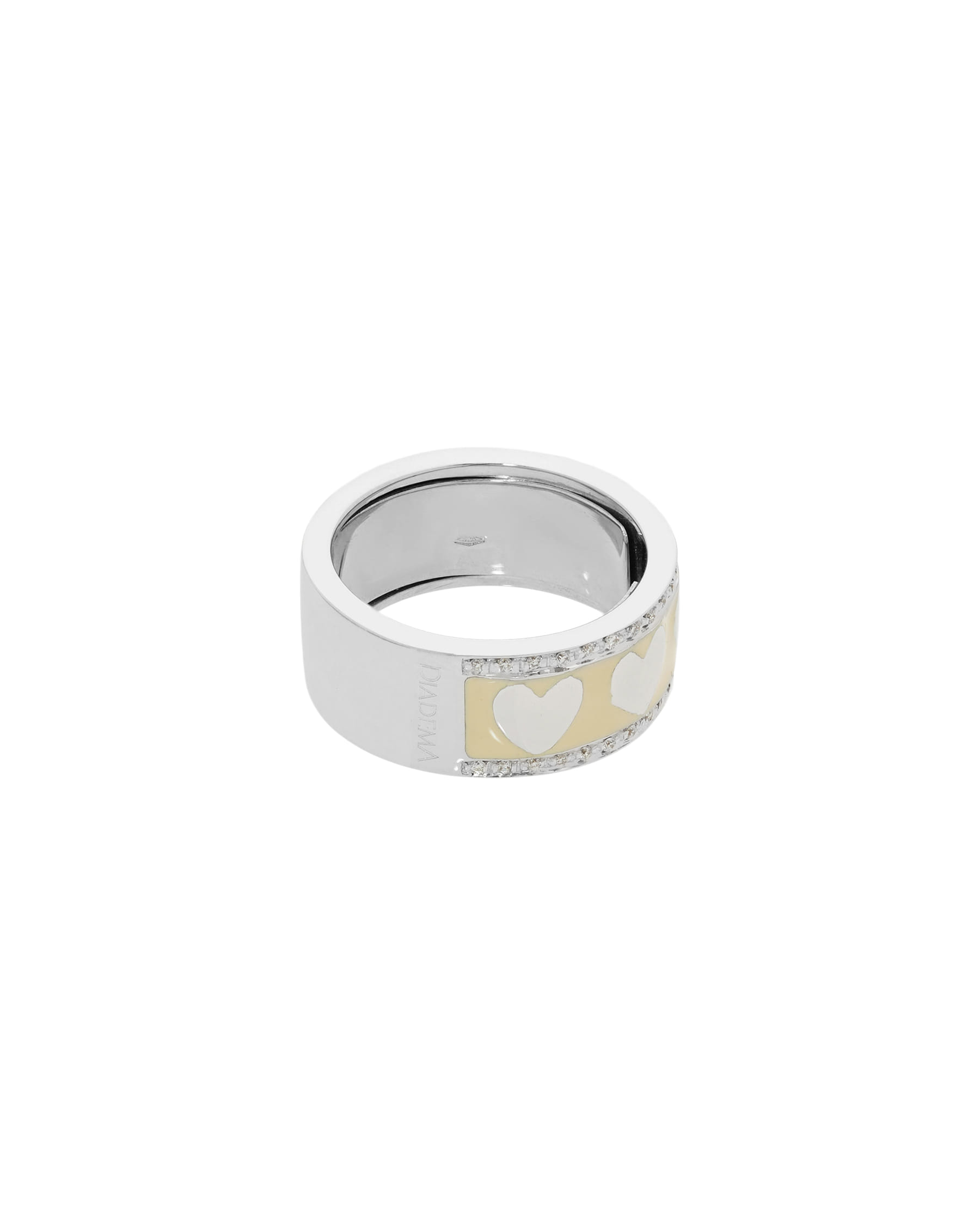 Anello fascia in oro bianco e smalto con cuori e diamanti-2