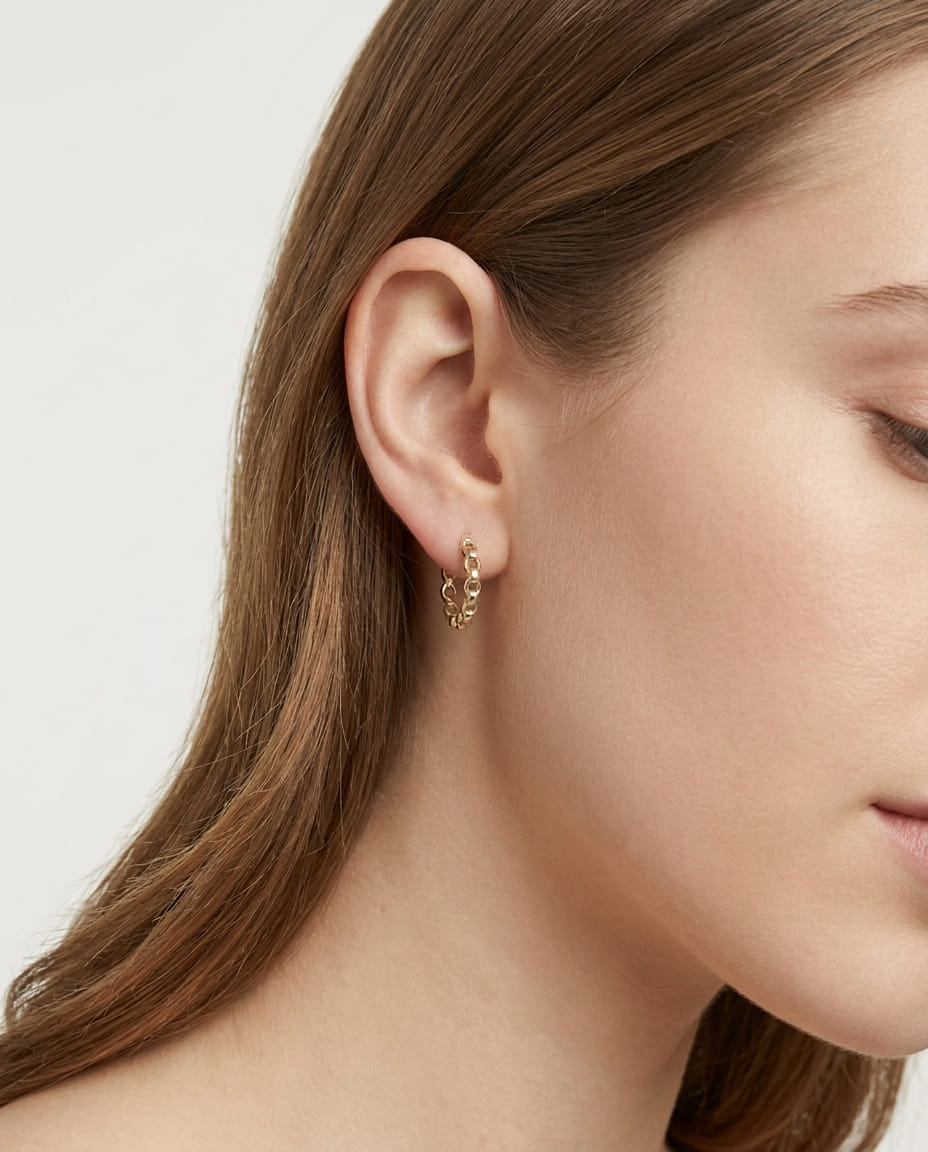 Orecchini cerchietto a catena in oro giallo 14 kt-3