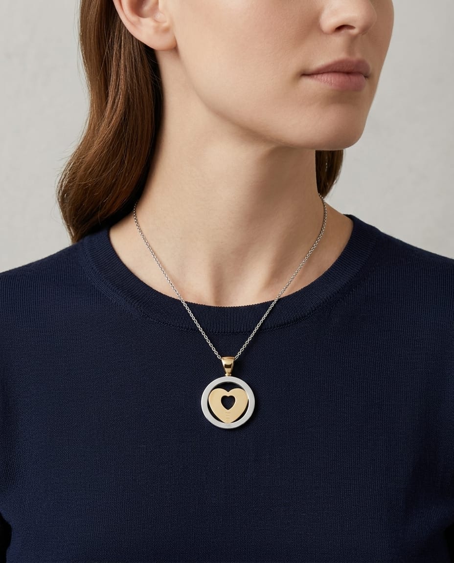 Ciondolo cuore bulgari oro giallo e acciaio-3