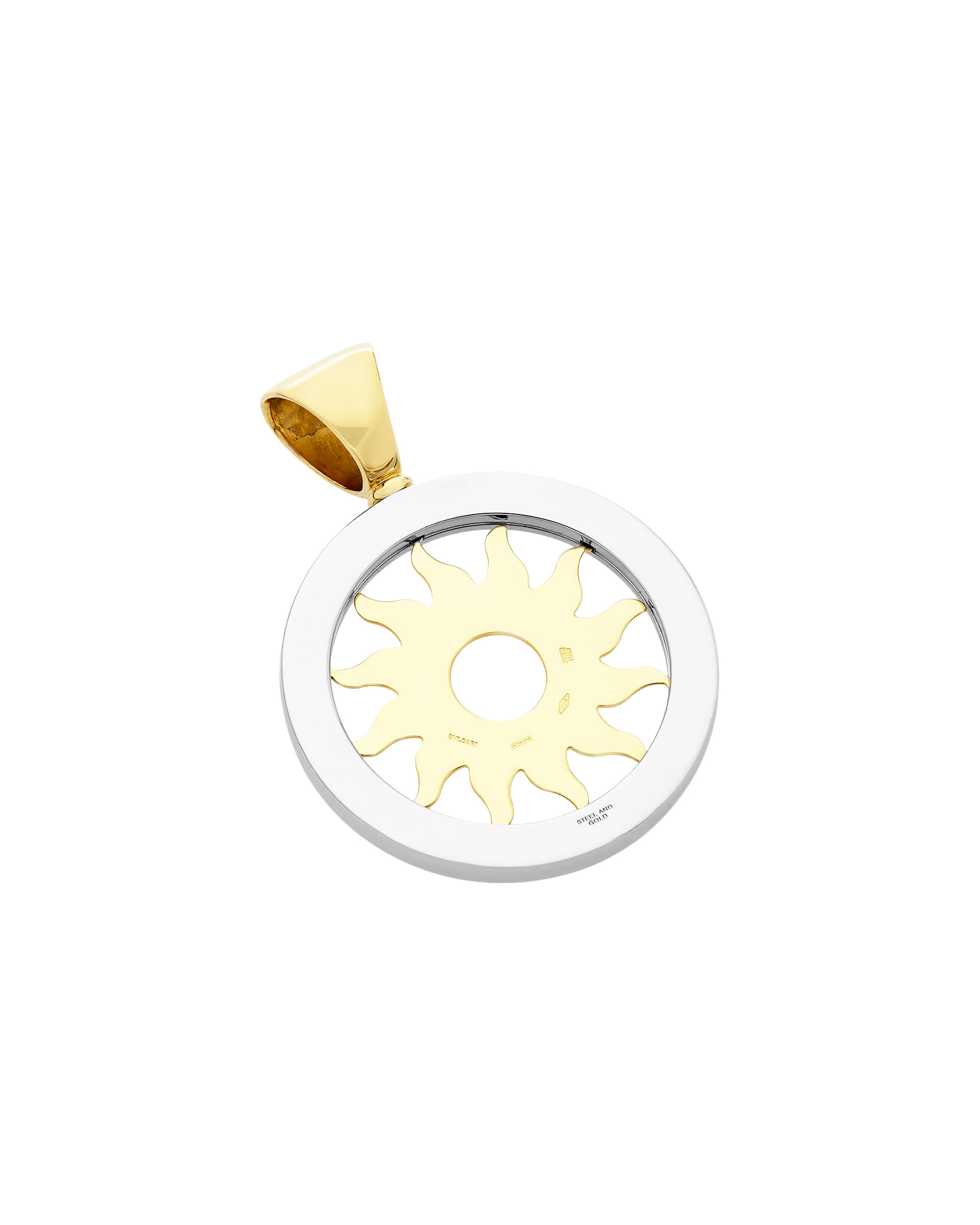 Ciondolo bulgari sole in acciaio e oro giallo-2