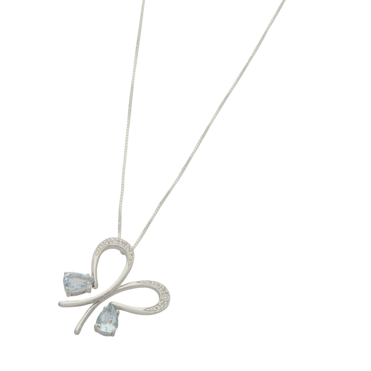 Collana comete in oro bianco con ciondolo farfalla con acquamarine e diamanti-1