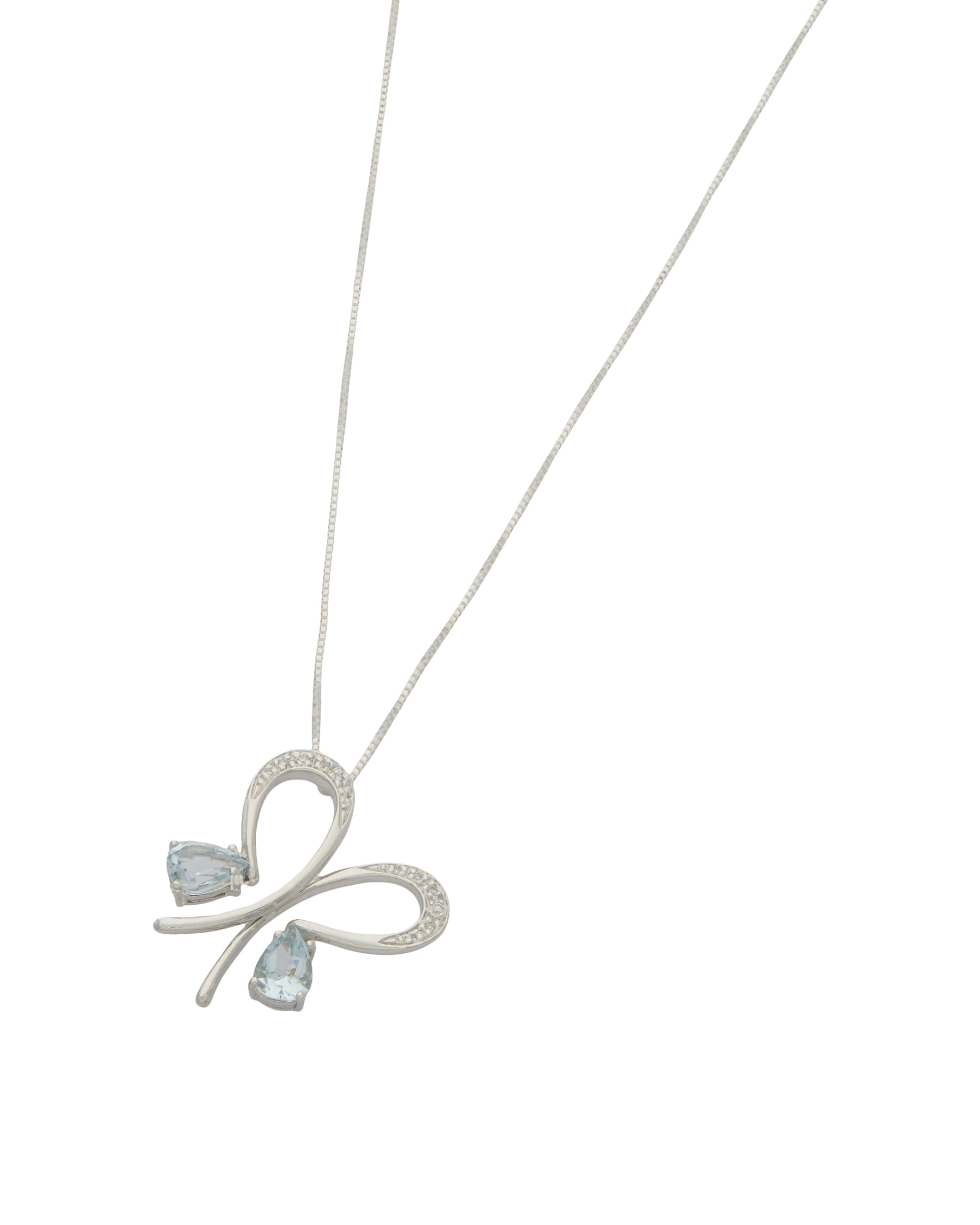Collana comete in oro bianco con ciondolo farfalla con acquamarine e diamanti-1