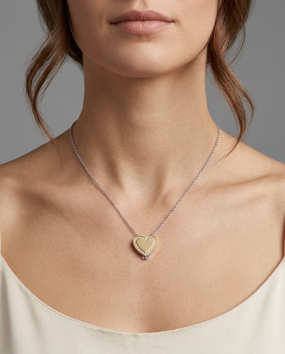 Catenina salvini in oro bianco con ciondolo cuore in oro rosa e diamanti-3