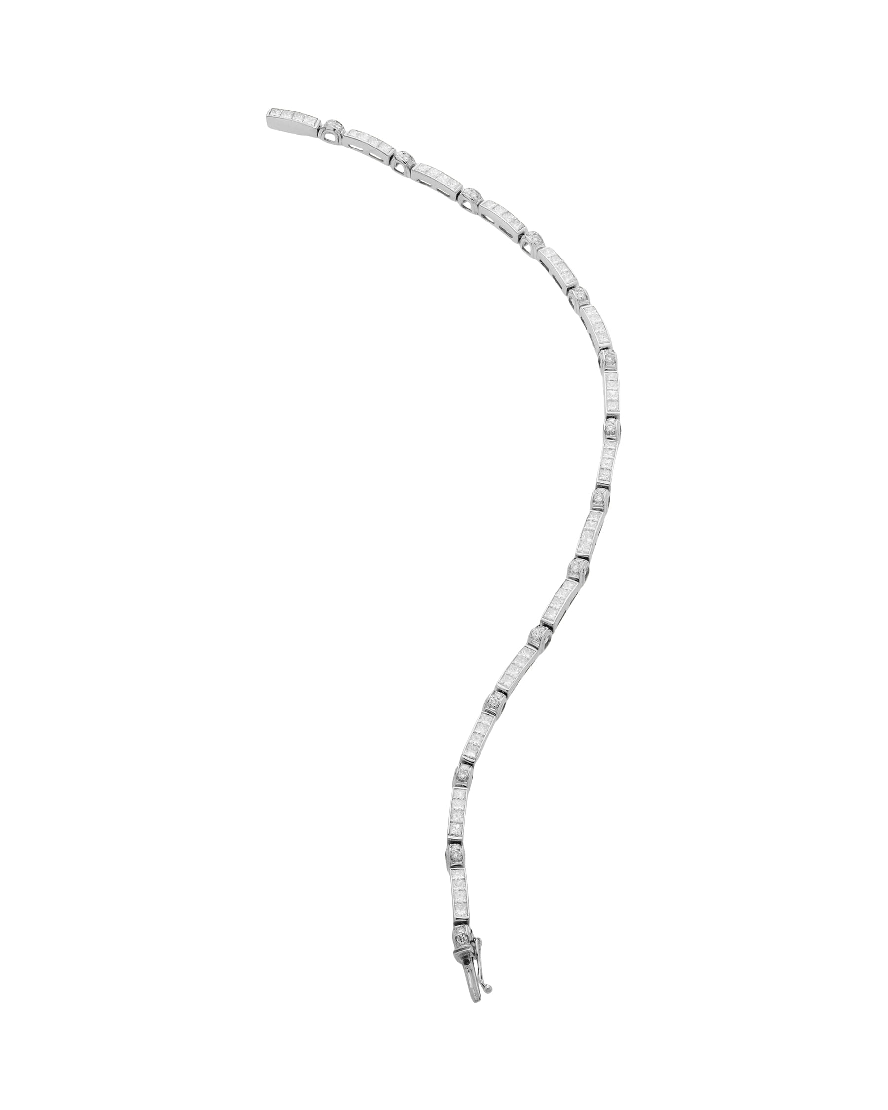 Bracciale tennis modulare in oro bianco e diamanti princess e round-2