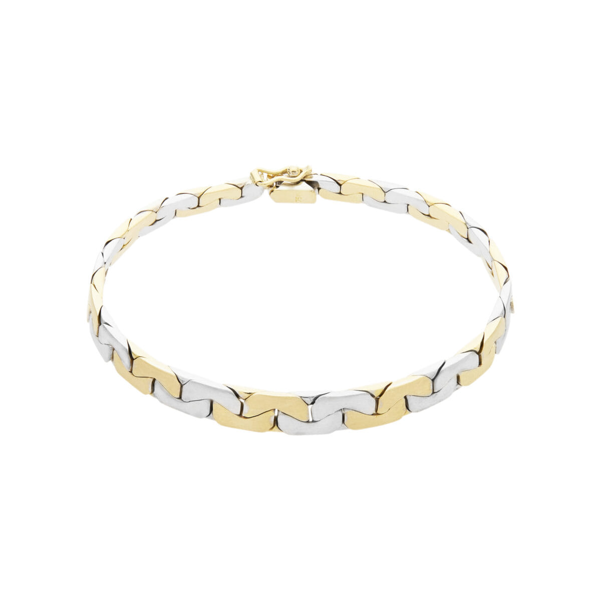 Bracciale maglia groumette in oro giallo e bianco satinato-1