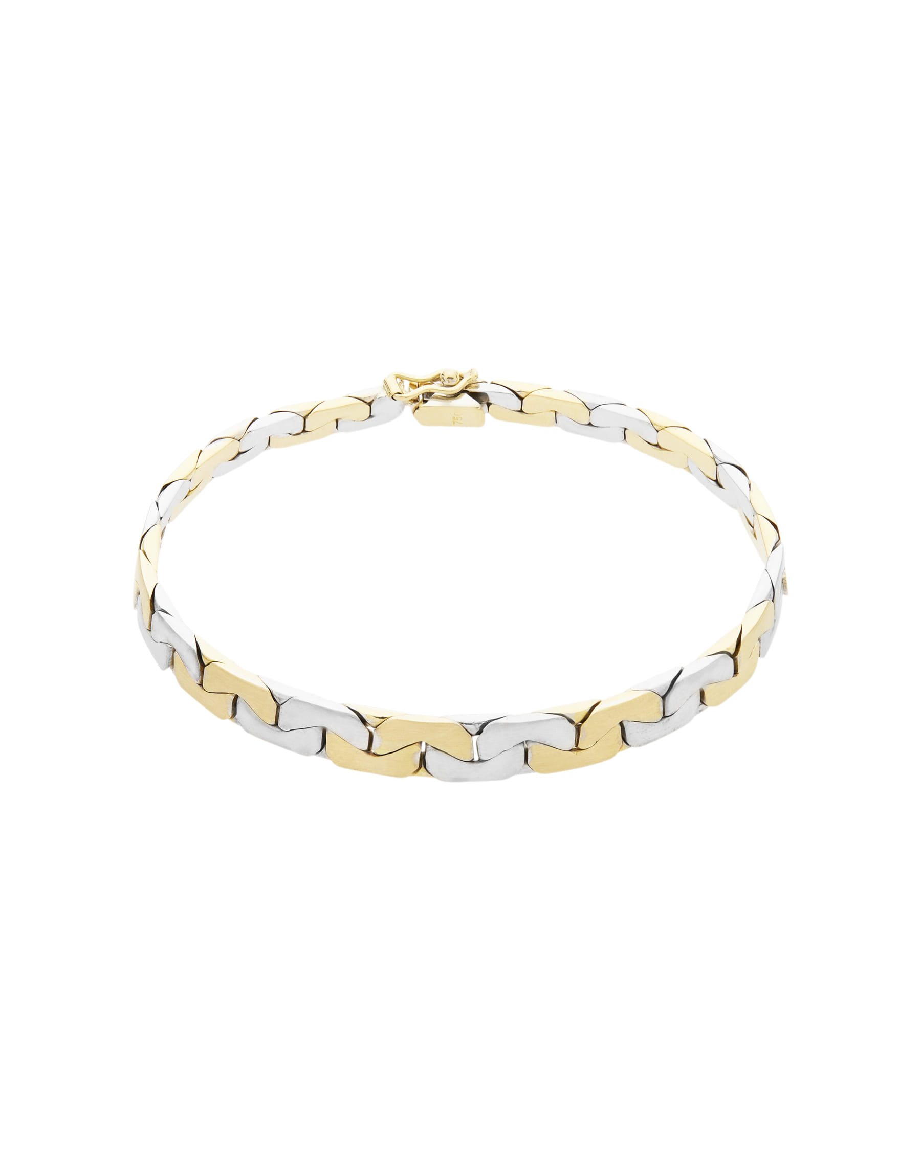 Bracciale maglia groumette in oro giallo e bianco satinato-1