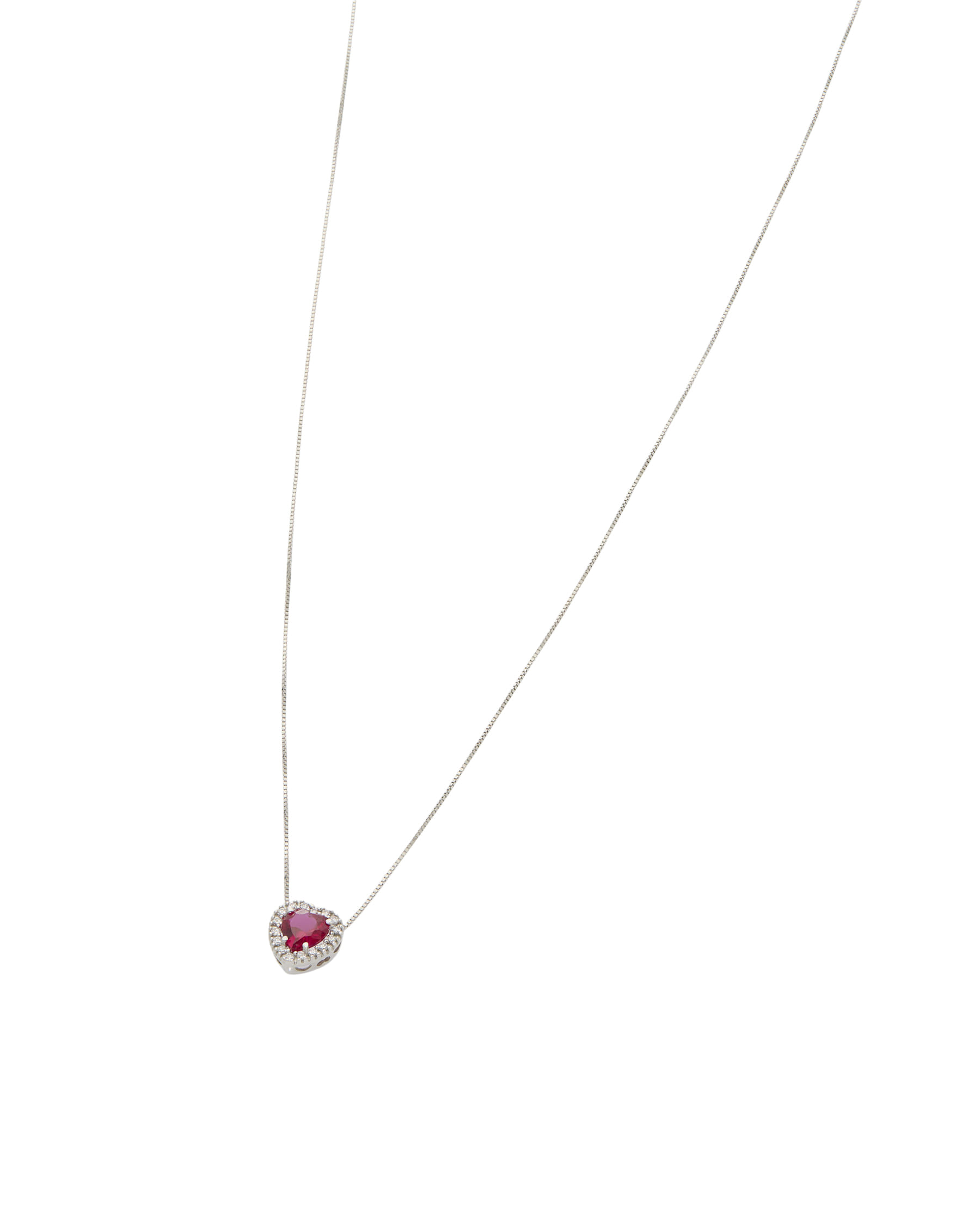 Collana oro bianco con rubino sintetico e cubic zirconia-1