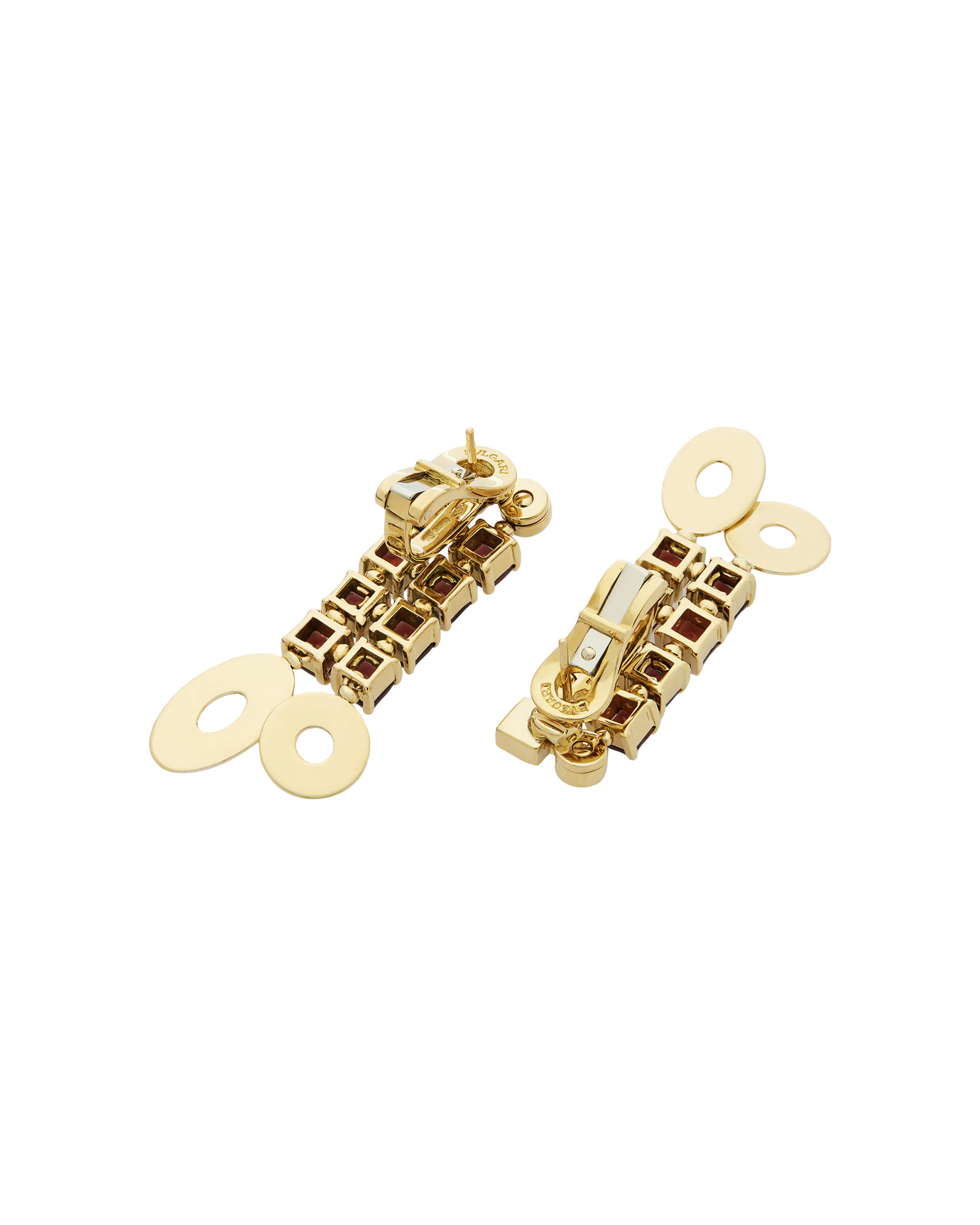 Orecchini pendenti bulgari lucea oro giallo granati e diamanti-2