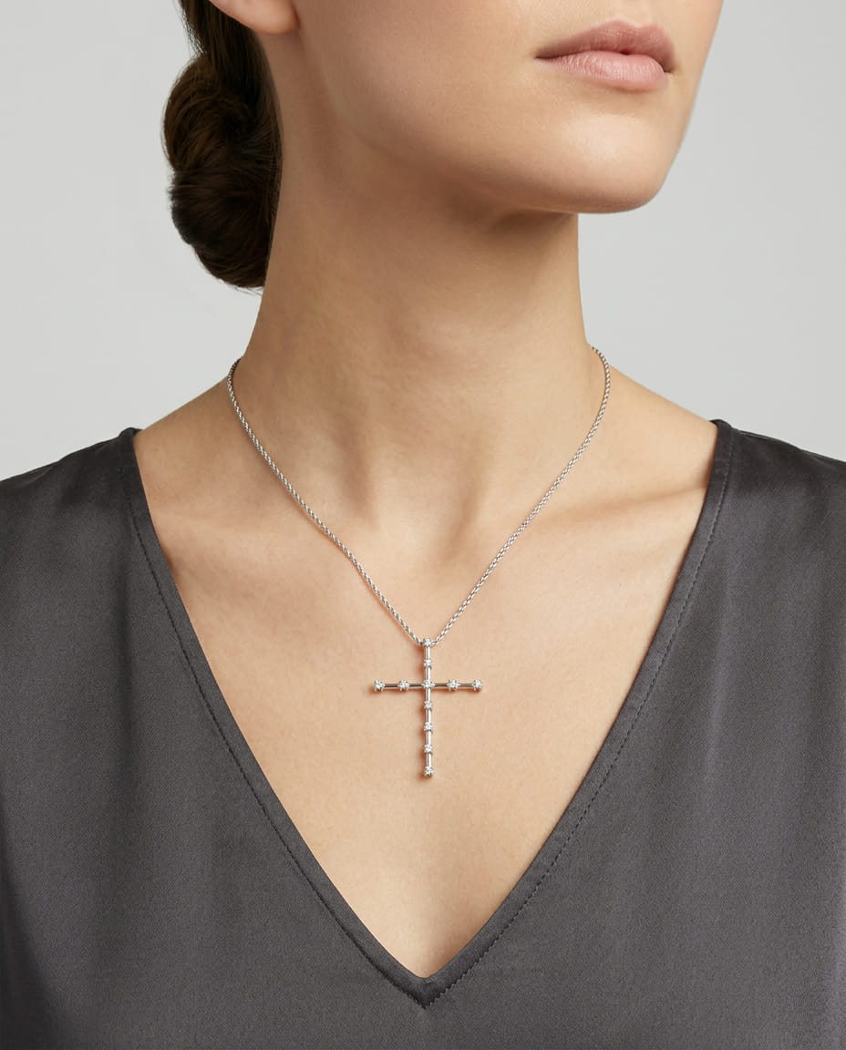 Collana croce chimento oro bianco e diamanti-3