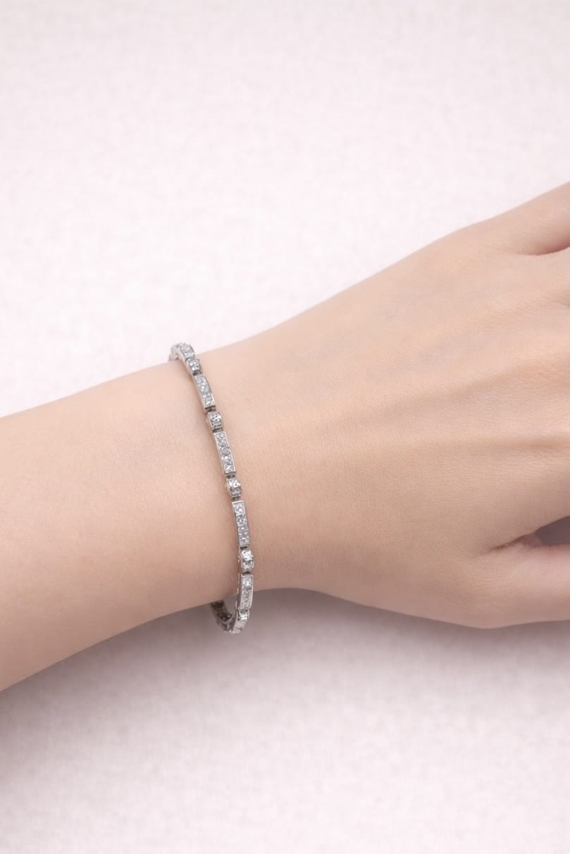 Bracciale tennis modulare in oro bianco e diamanti princess e round-3