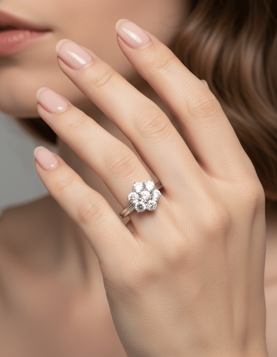 Anello fiore in oro bianco con diamanti-4