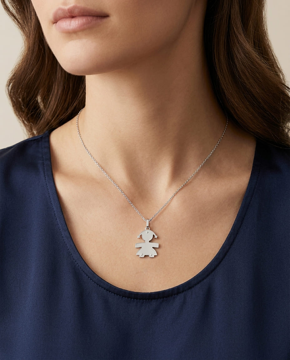 Ciondolo bimba lebebé in oro bianco con diamante-3