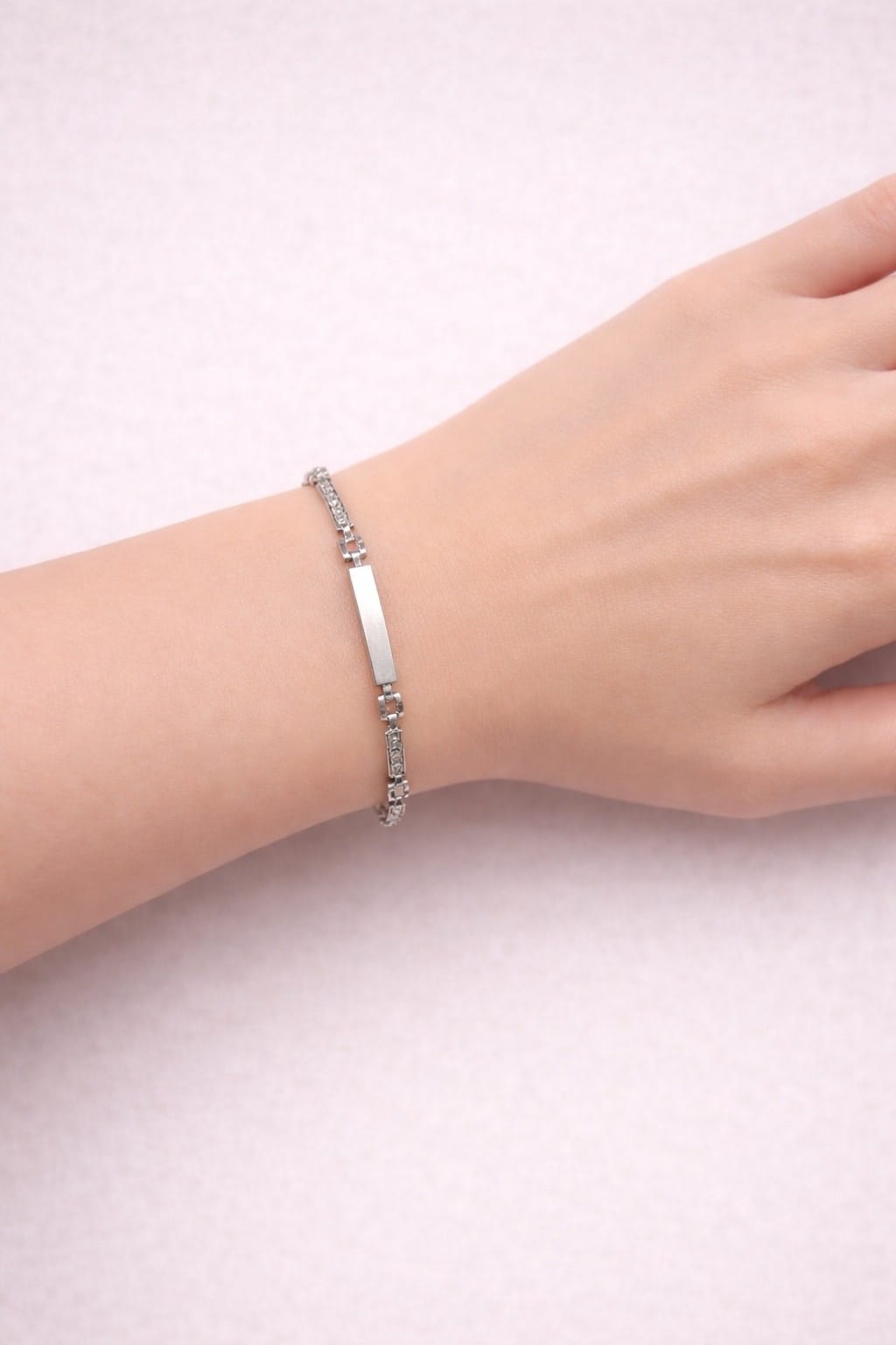 Bracciale in oro bianco maglia modulare lavorato e lucido-3