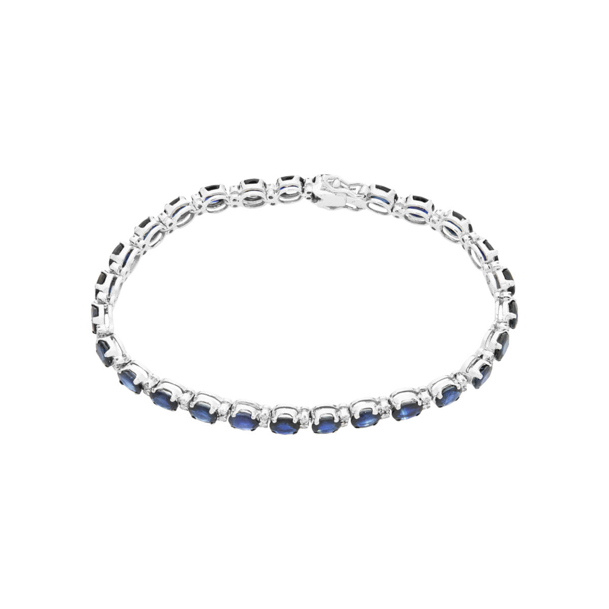 Bracciale tennis in oro bianco con zaffiri blu e diamanti-1