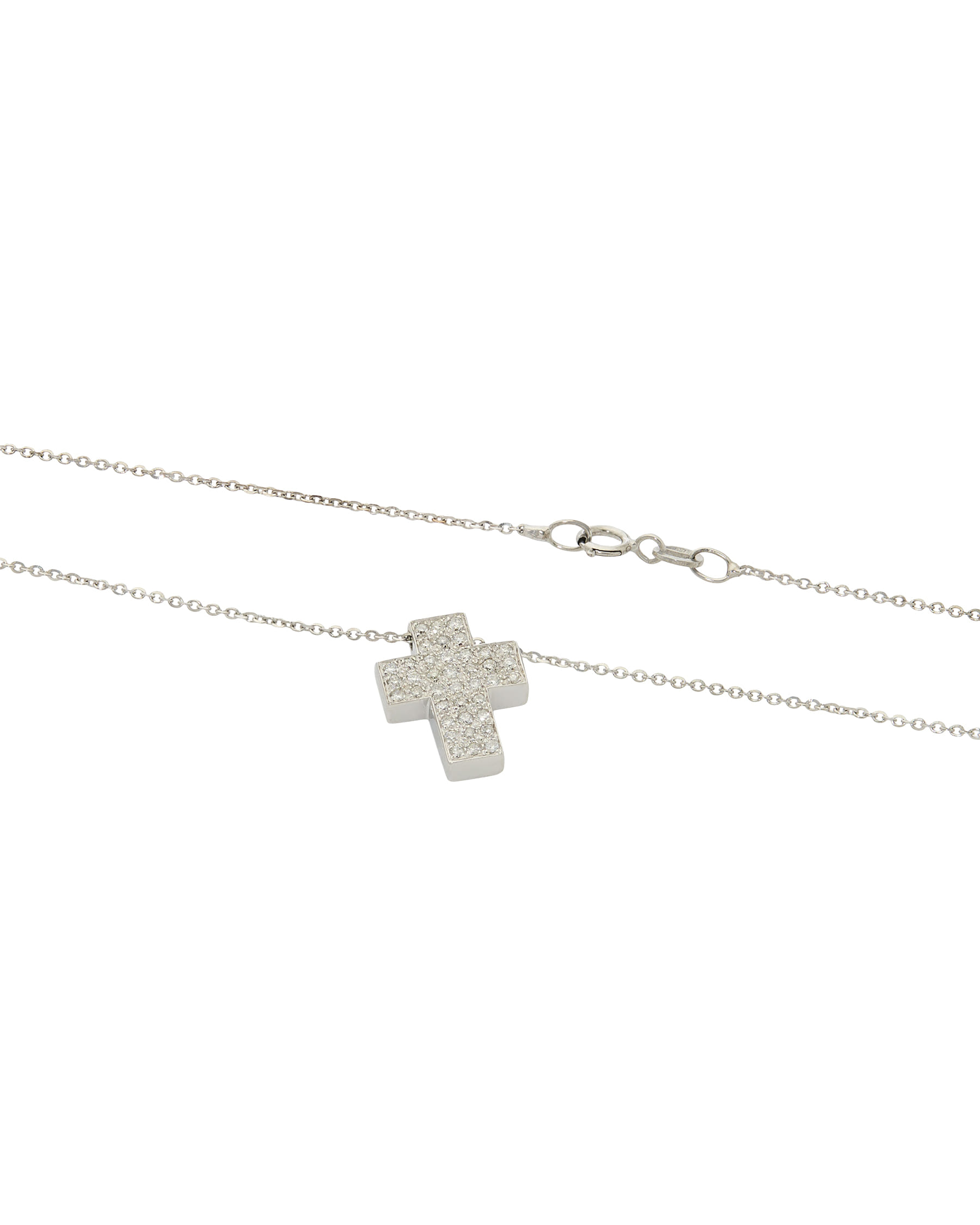 Collana in oro bianco con ciondolo croce rettangolare con diamanti-2