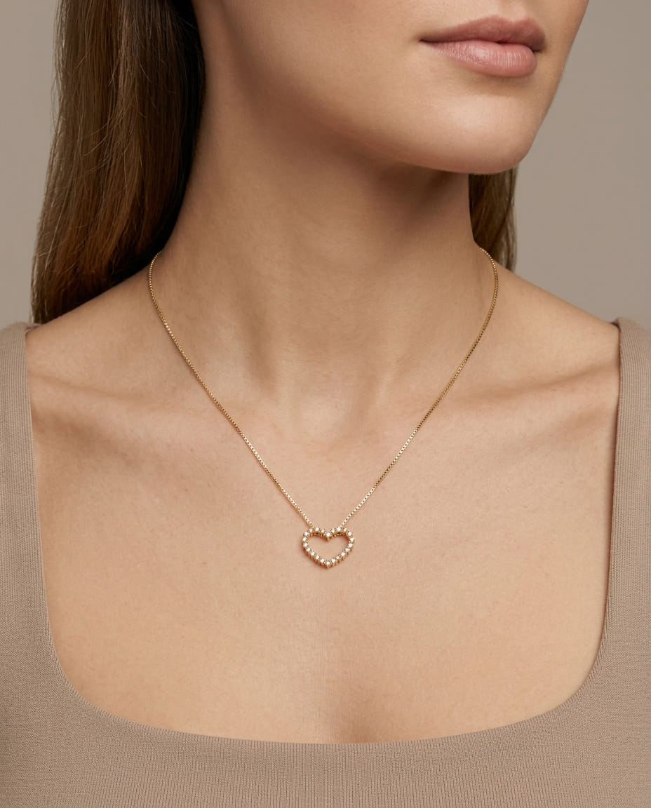 Catenina con ciondolo cuore in oro rosa e diamanti miluna-3