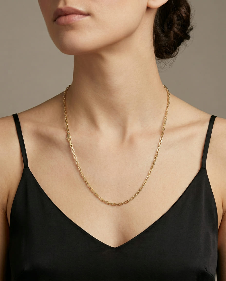 Collana maglia a catena rettangolare in oro giallo-3