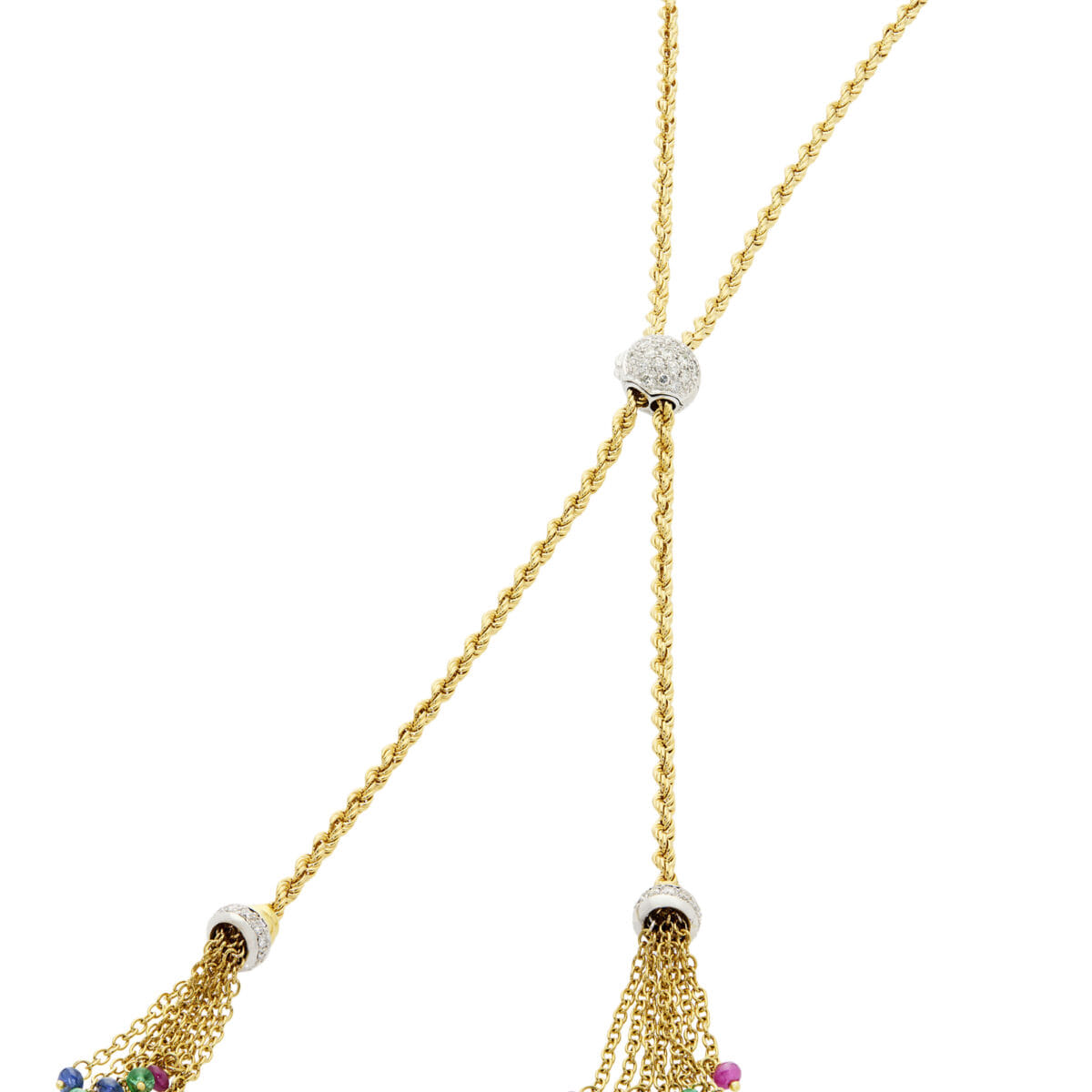 Collana torchon sali e scendi in oro giallo con diamanti, rubini, zaffiri e smeraldi-1
