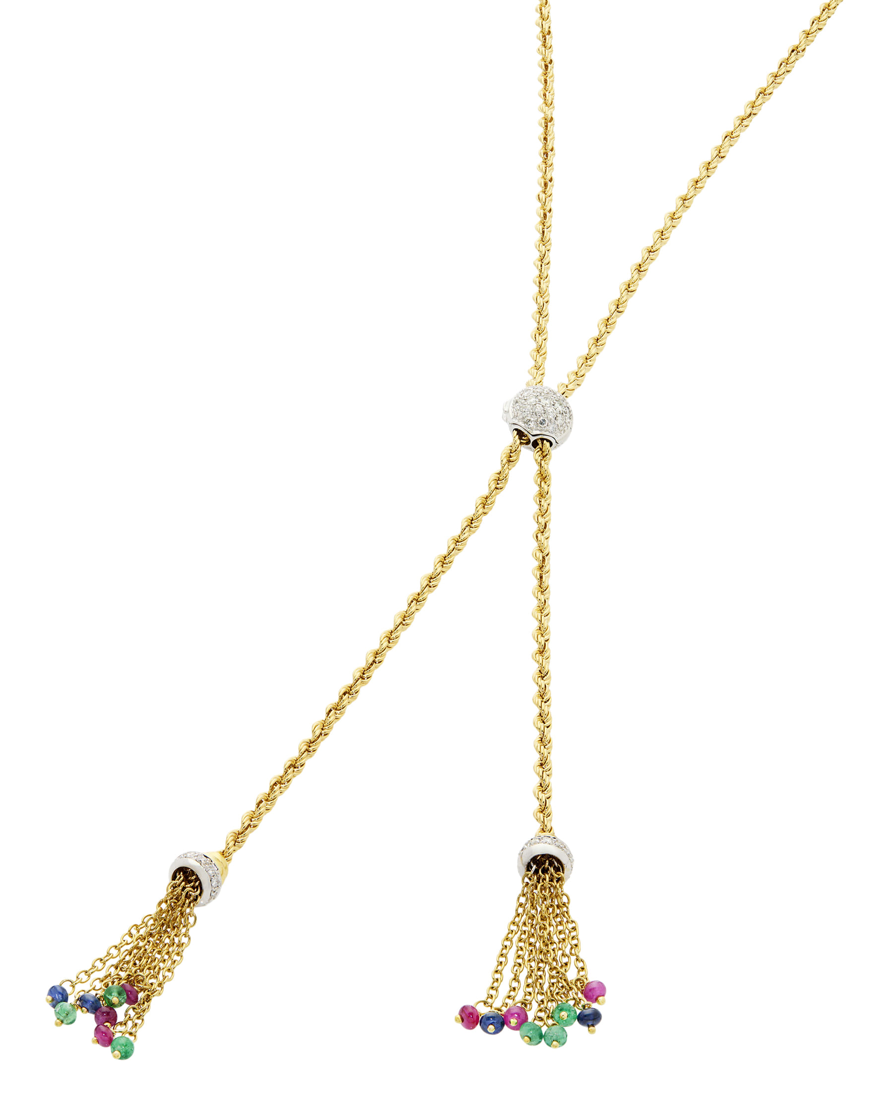 Collana torchon sali e scendi in oro giallo con diamanti, rubini, zaffiri e smeraldi-1