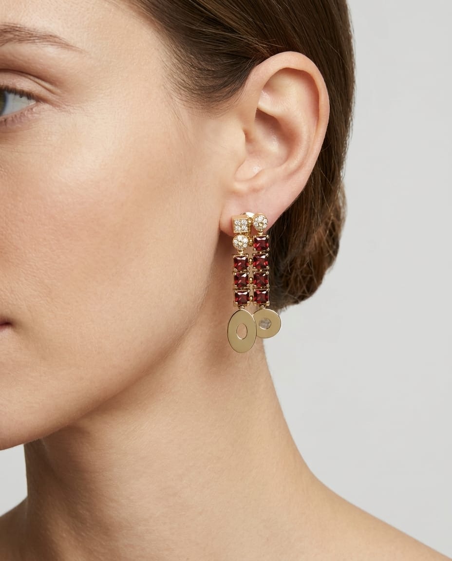 Orecchini pendenti bulgari lucea oro giallo granati e diamanti-4