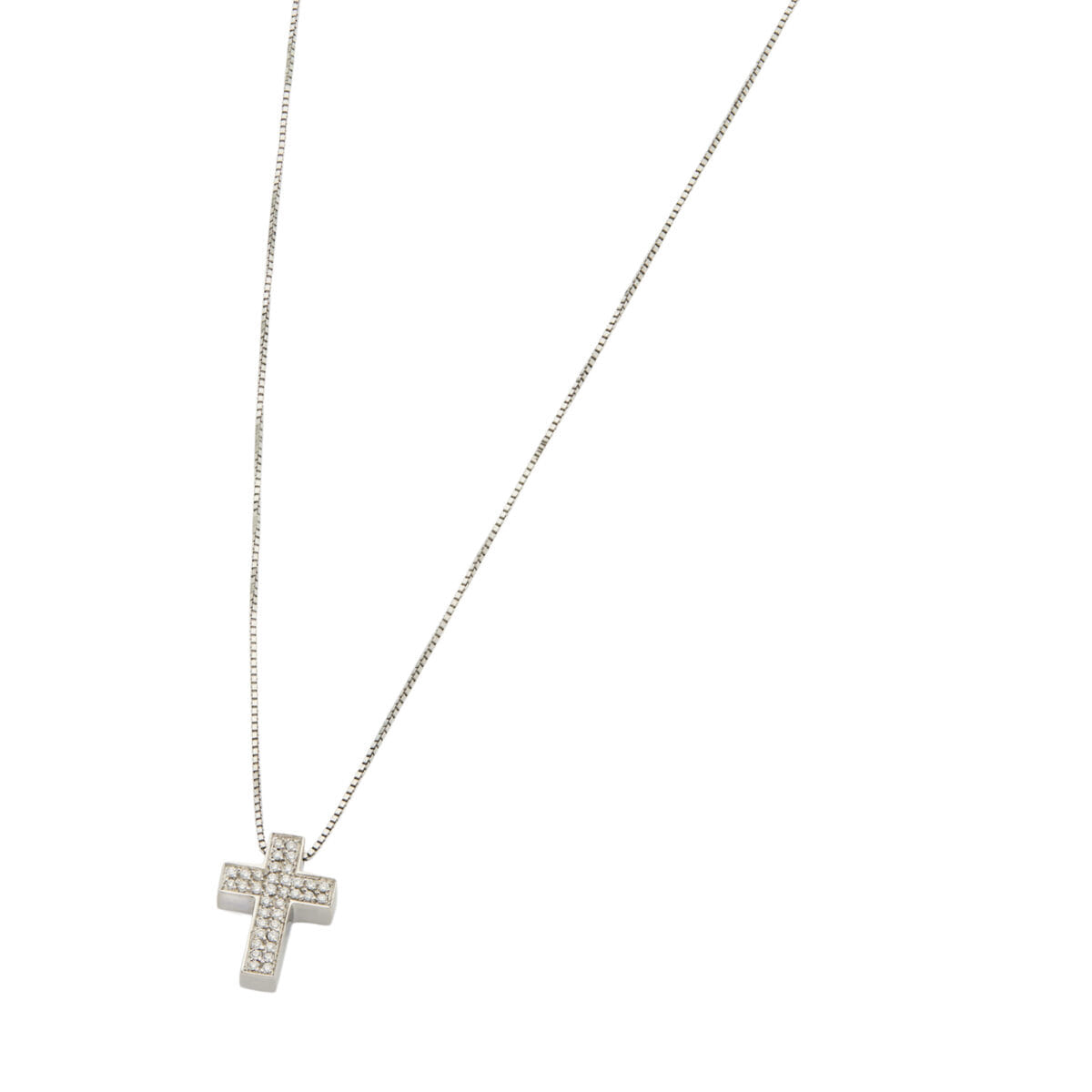 Catenina in oro bianco con ciondolo croce di diamanti-1
