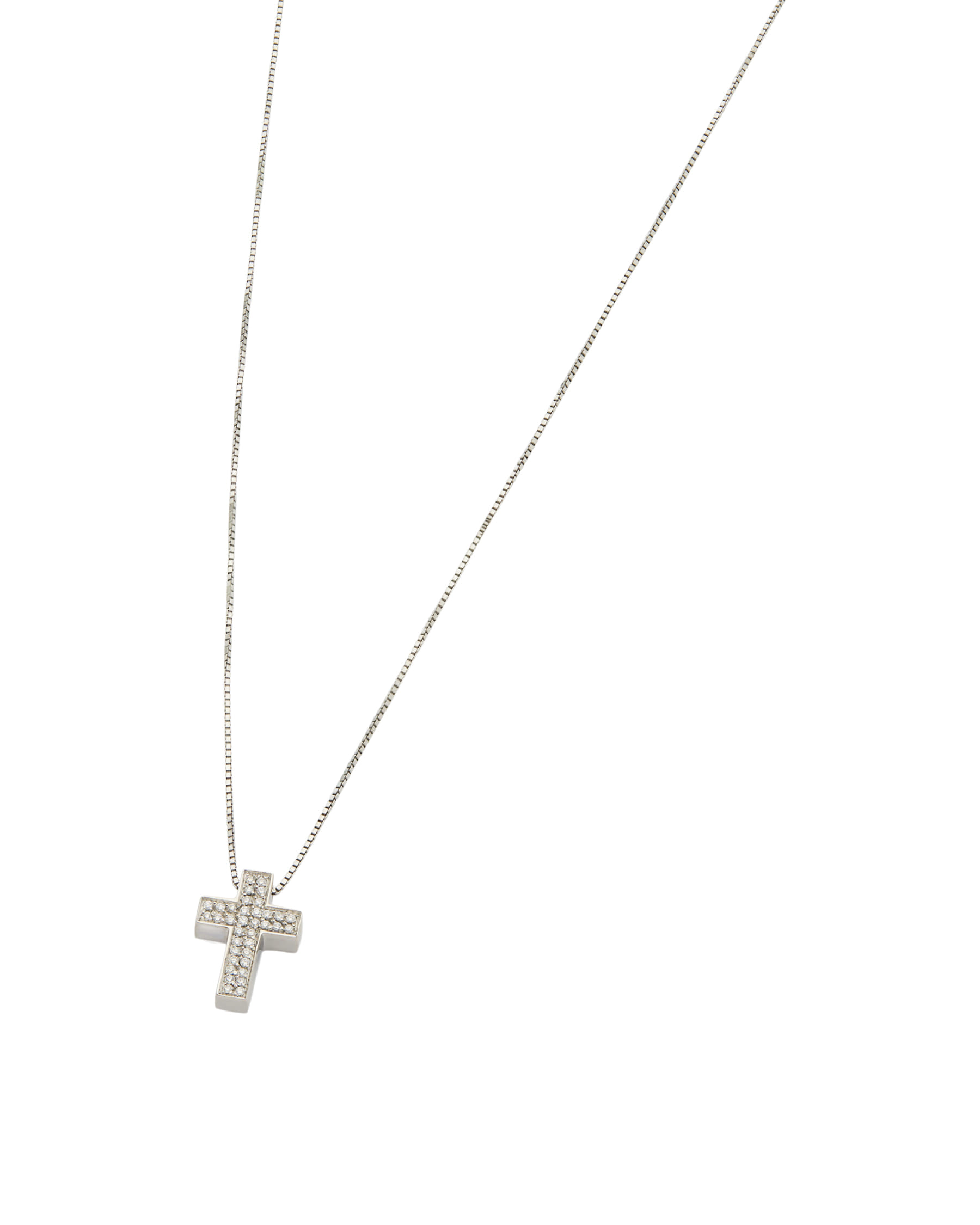 Catenina in oro bianco con ciondolo croce di diamanti-1