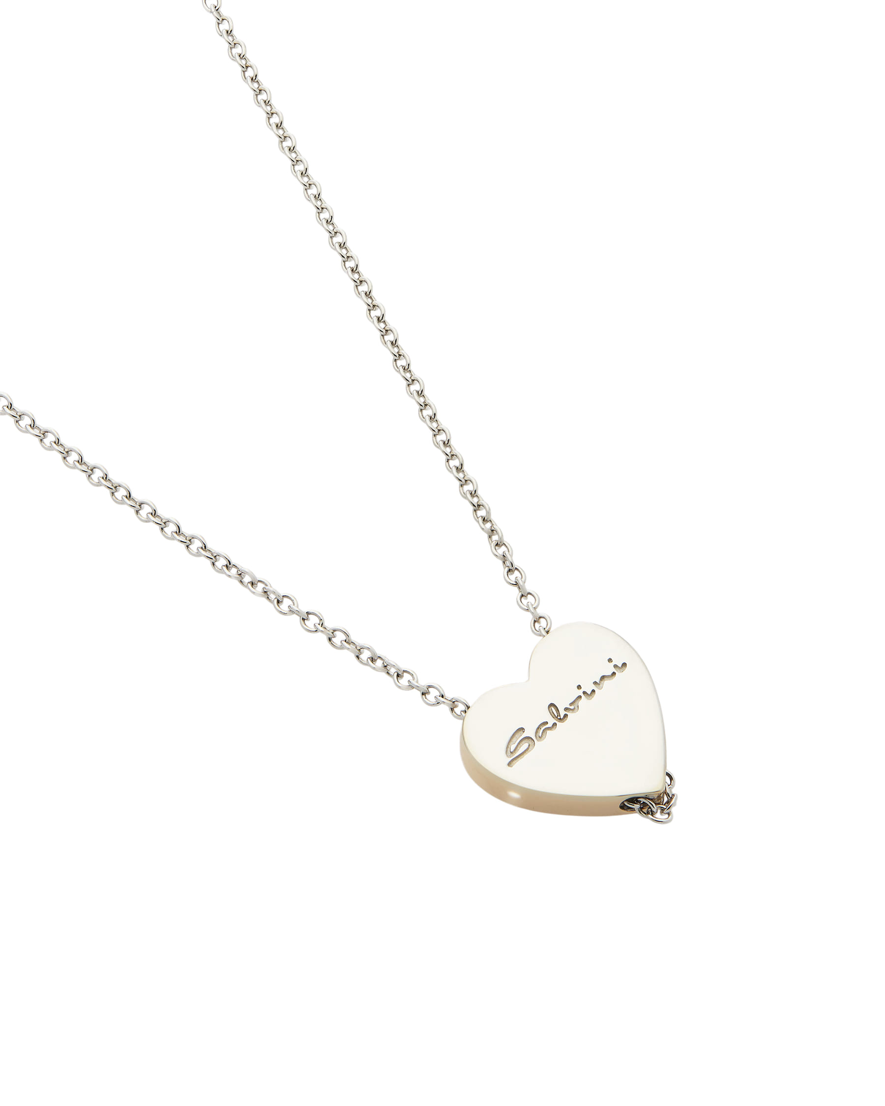 Catenina salvini in oro bianco con ciondolo cuore in oro rosa e diamanti-2