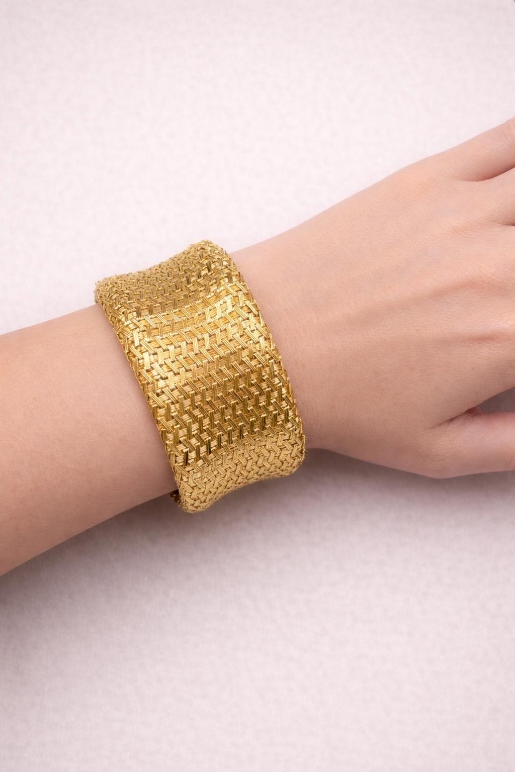 Bracciale fascia filippini oro giallo a maglia intrecciata-3