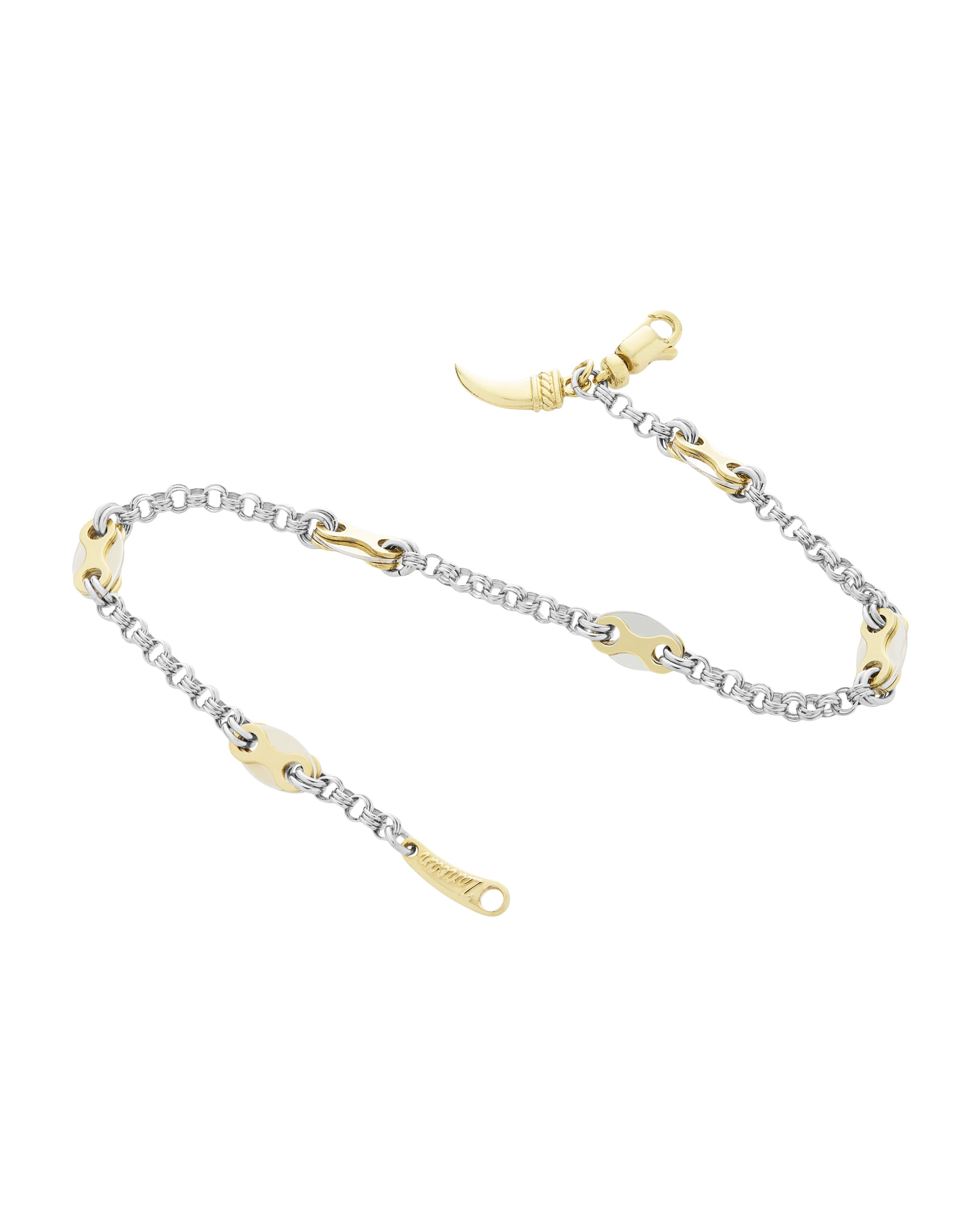 Bracciale zancan in oro bianco e giallo con ciondolo corno-2