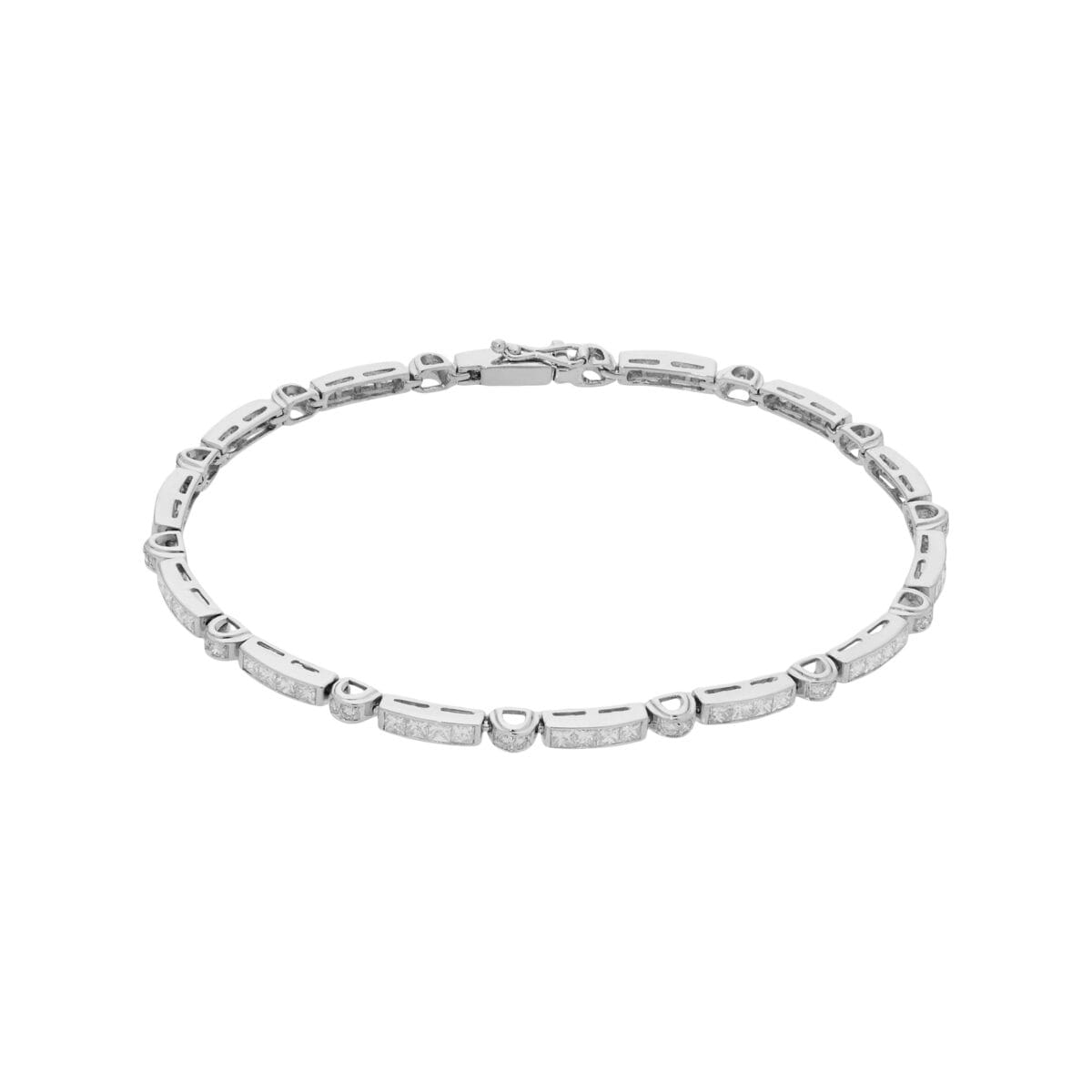 Bracciale tennis modulare in oro bianco e diamanti princess e round-1