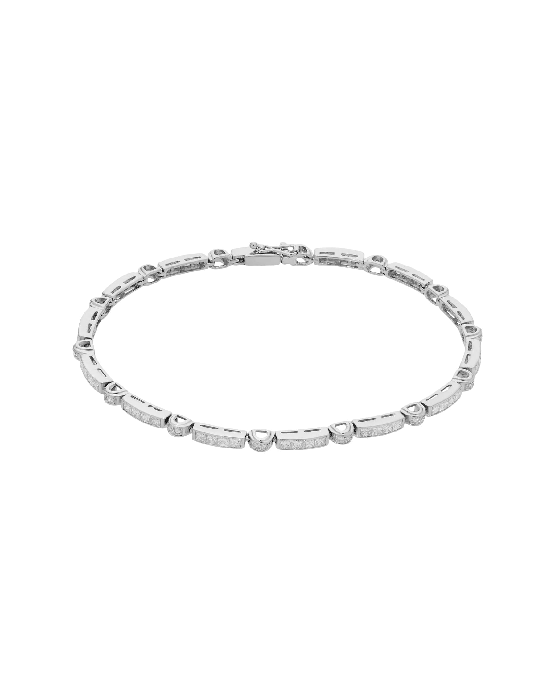 Bracciale tennis modulare in oro bianco e diamanti princess e round-1
