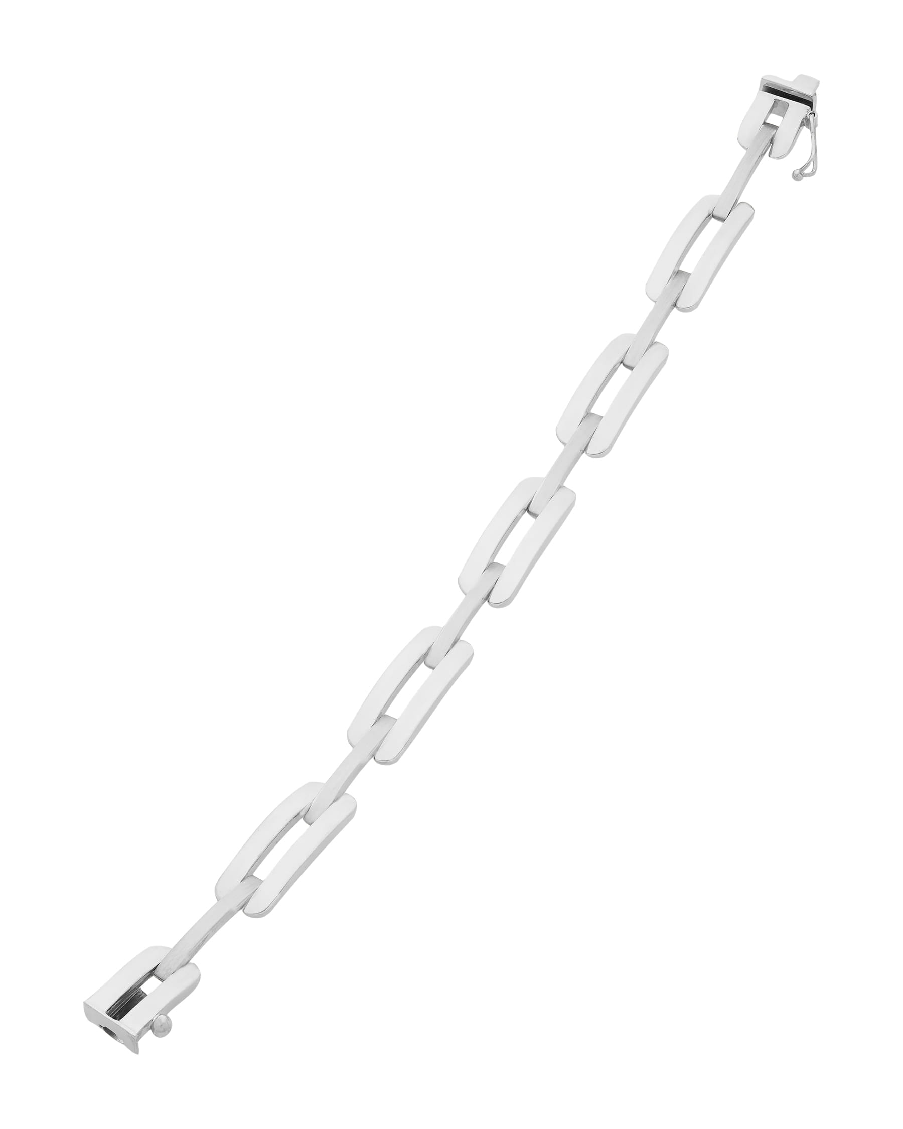 Bracciale maglia paperclip in oro bianco satinato e lucido-2