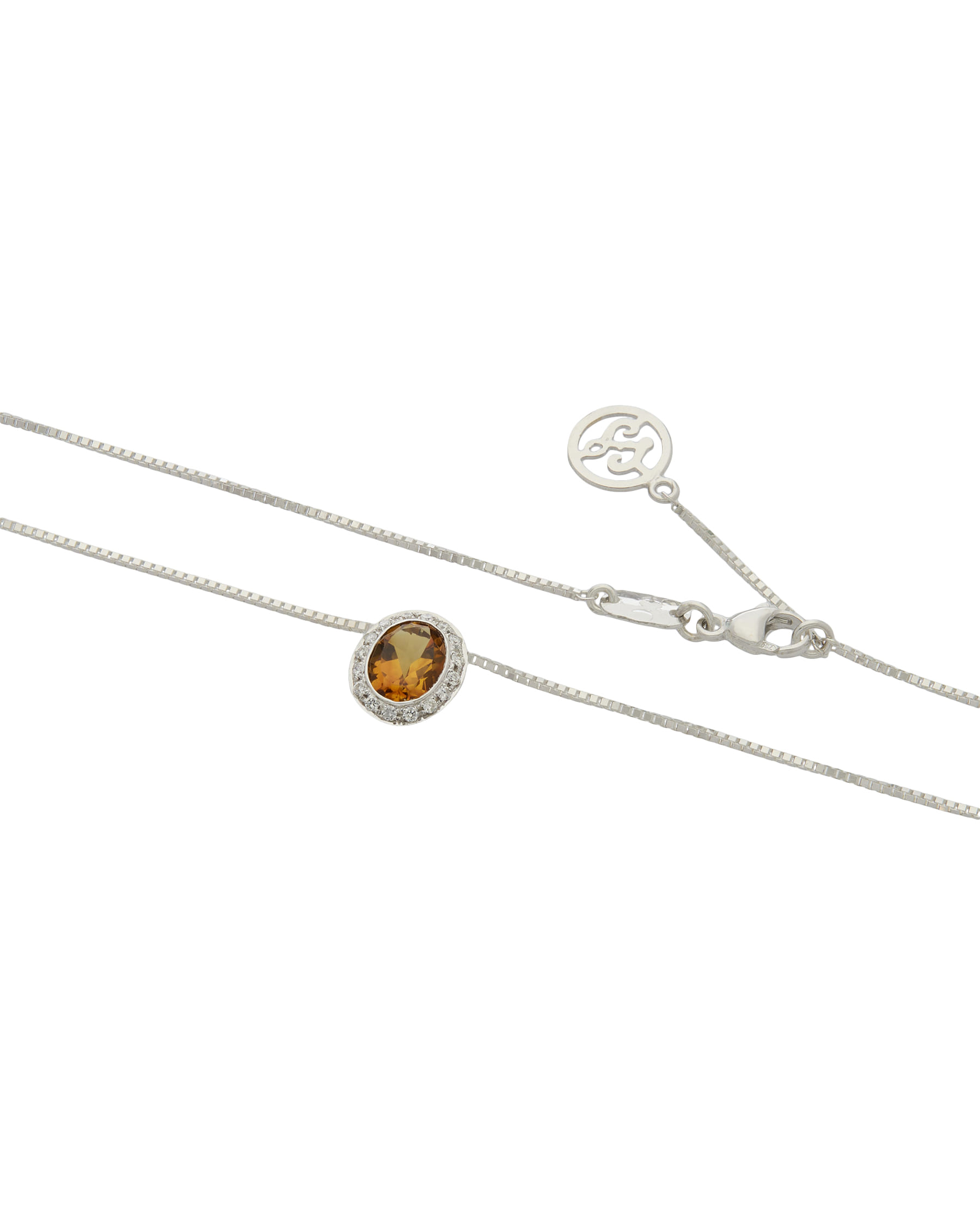 Catenina zoccai in oro bianco con ciondolo quarzo citrino e diamanti-2