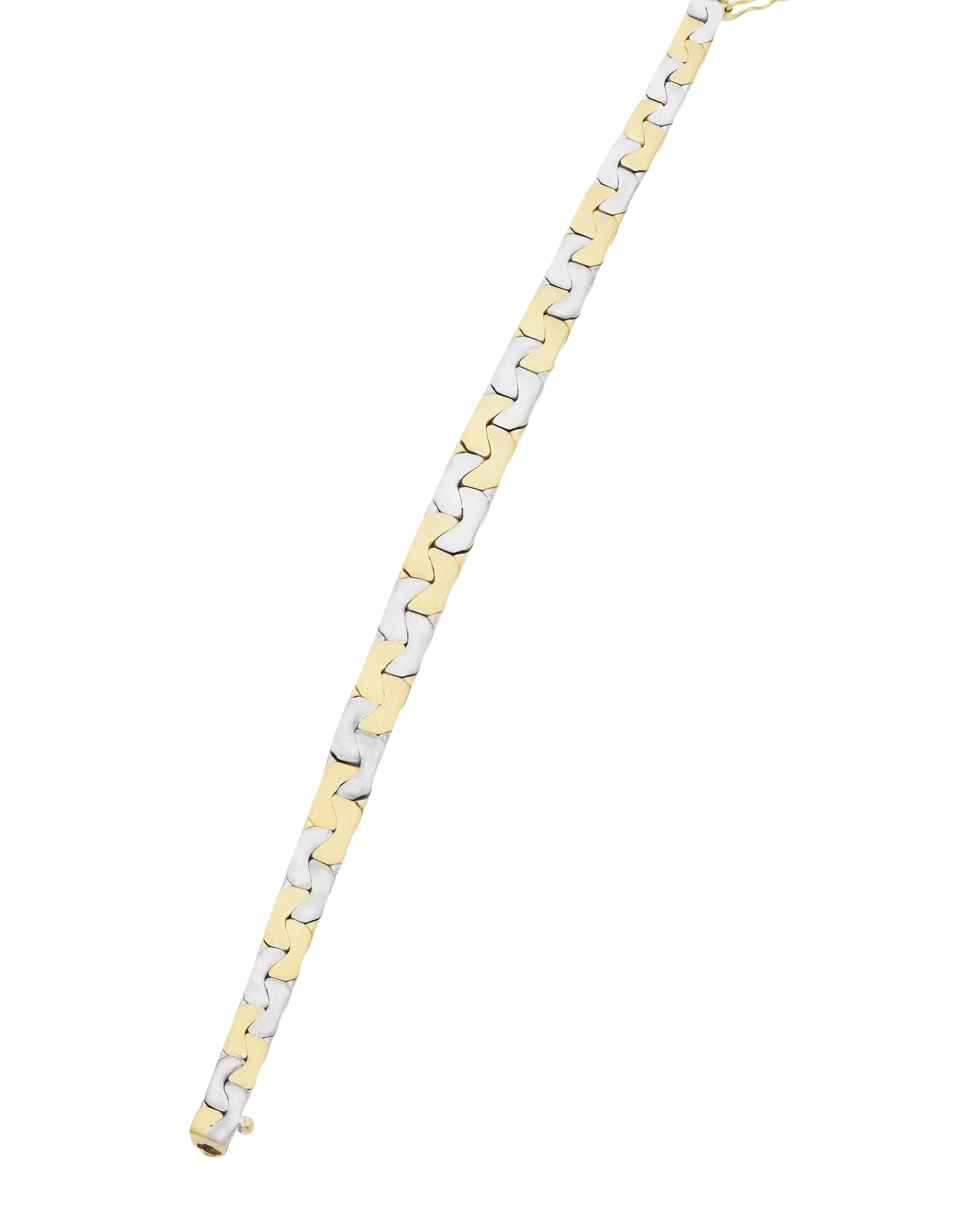 Bracciale maglia groumette in oro giallo e bianco satinato-2