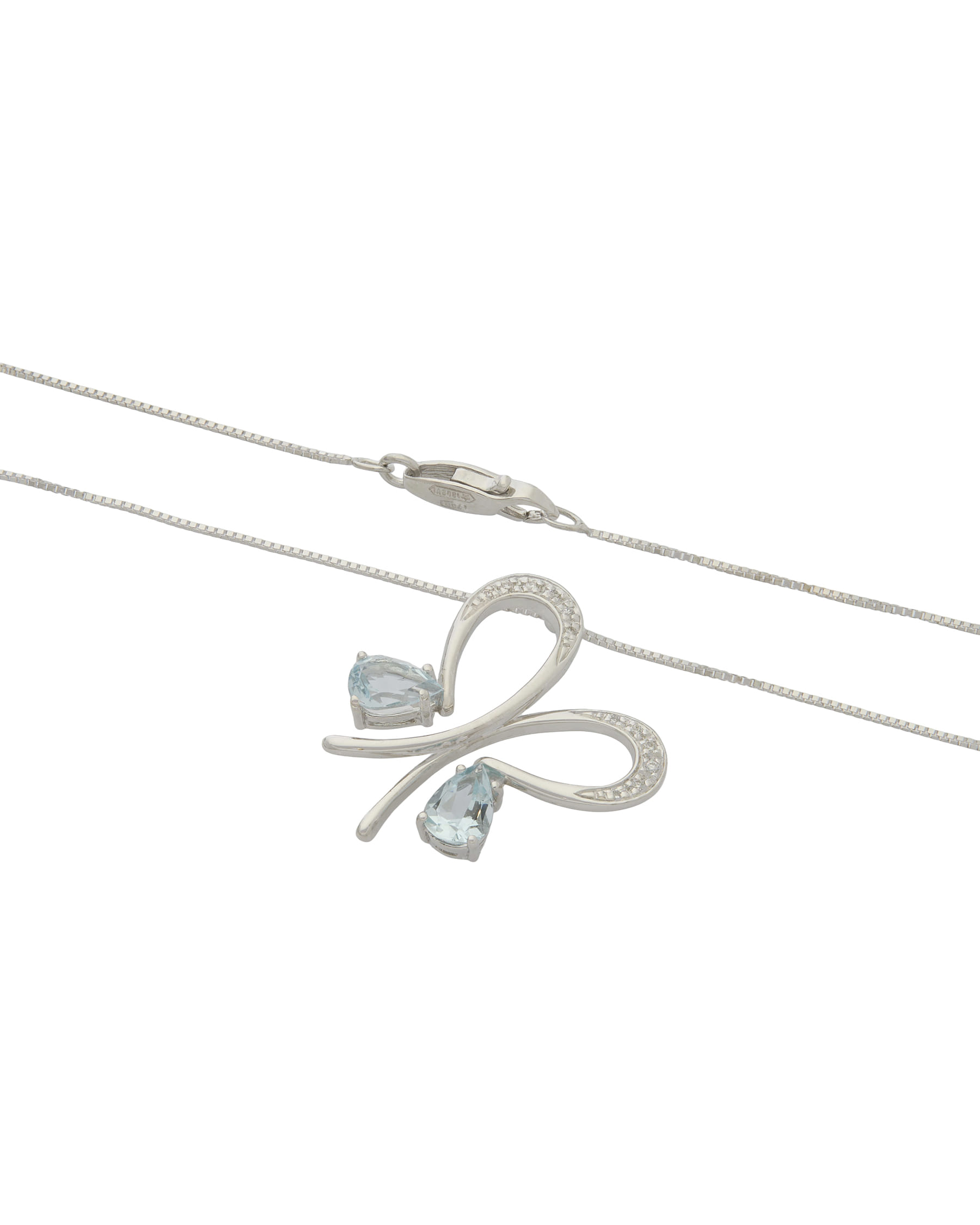 Collana comete in oro bianco con ciondolo farfalla con acquamarine e diamanti-2