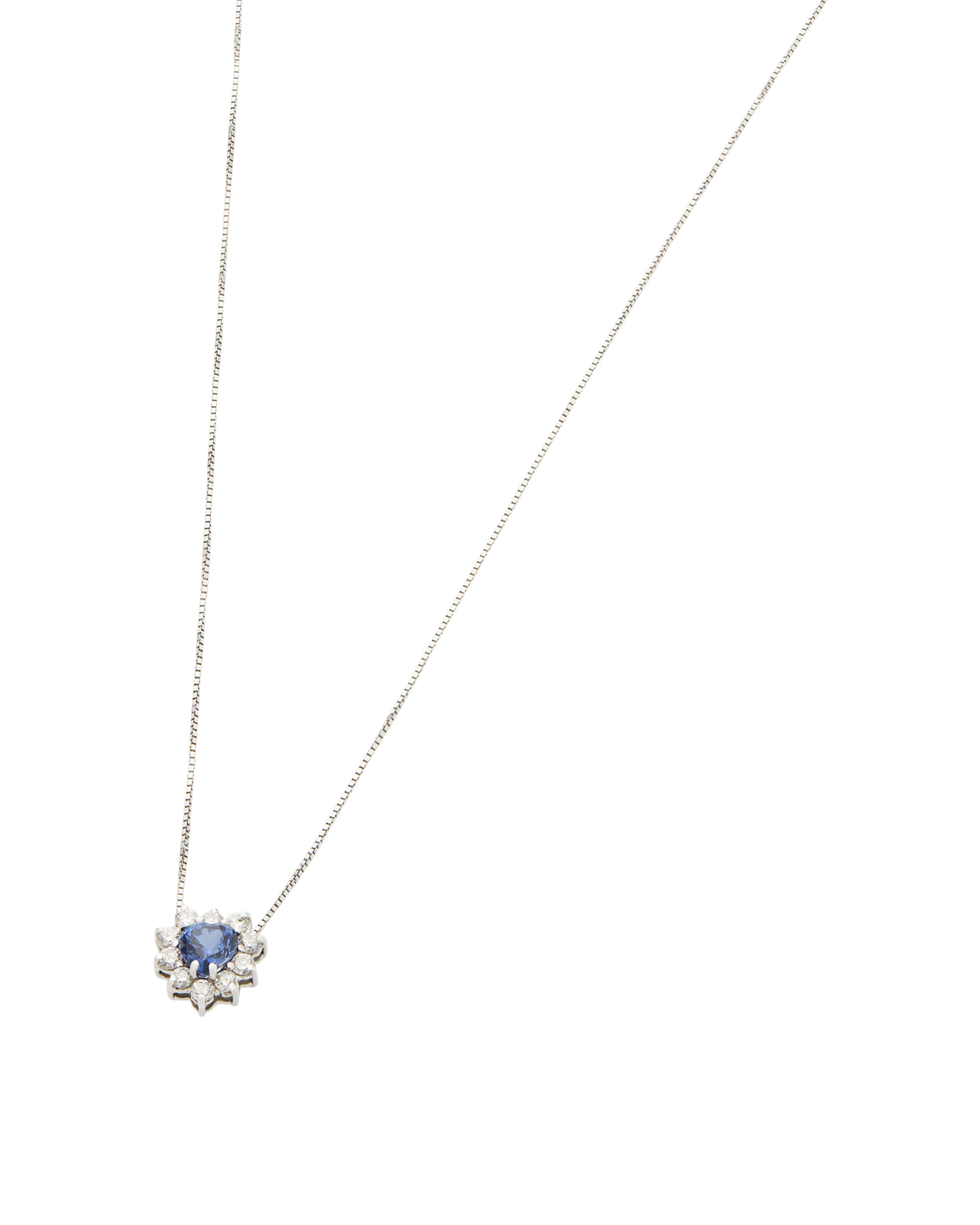 Catenina in oro bianco con ciondolo cuore zaffiro e diamanti-1