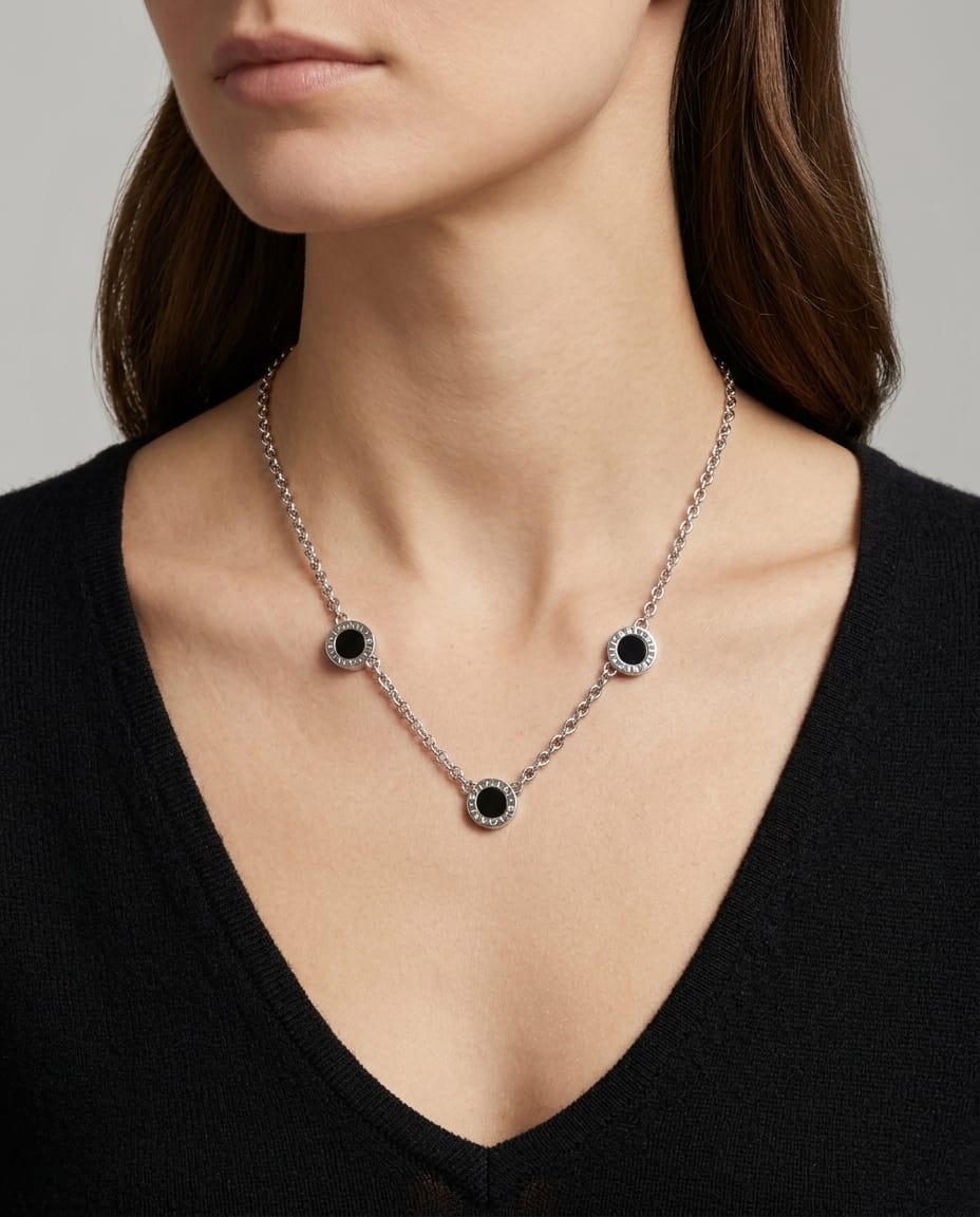 Girocollo bulgari bulgari in oro bianco, onice e diamanti-3