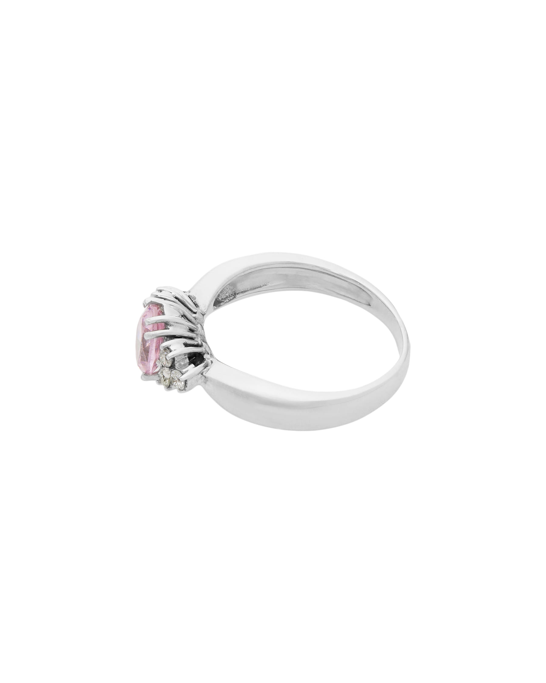 Anello in oro bianco con zircone rosa centrale e diamanti laterali-2