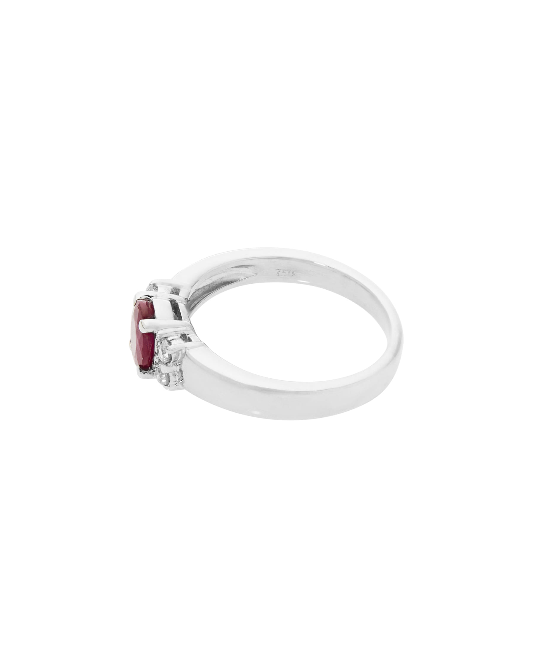 Anello oro bianco con rubino centrale e diamanti laterali-2