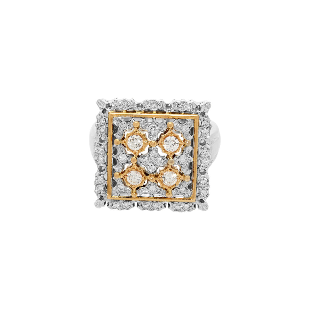 Anello ricamato in oro bianco e rosa con diamanti-1