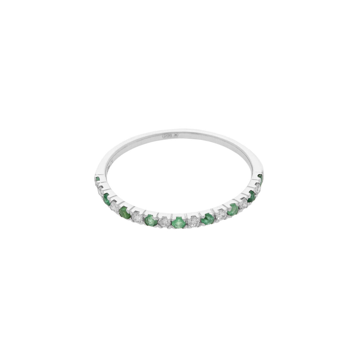 Anello veretta in oro bianco con diamanti e smeraldi-1