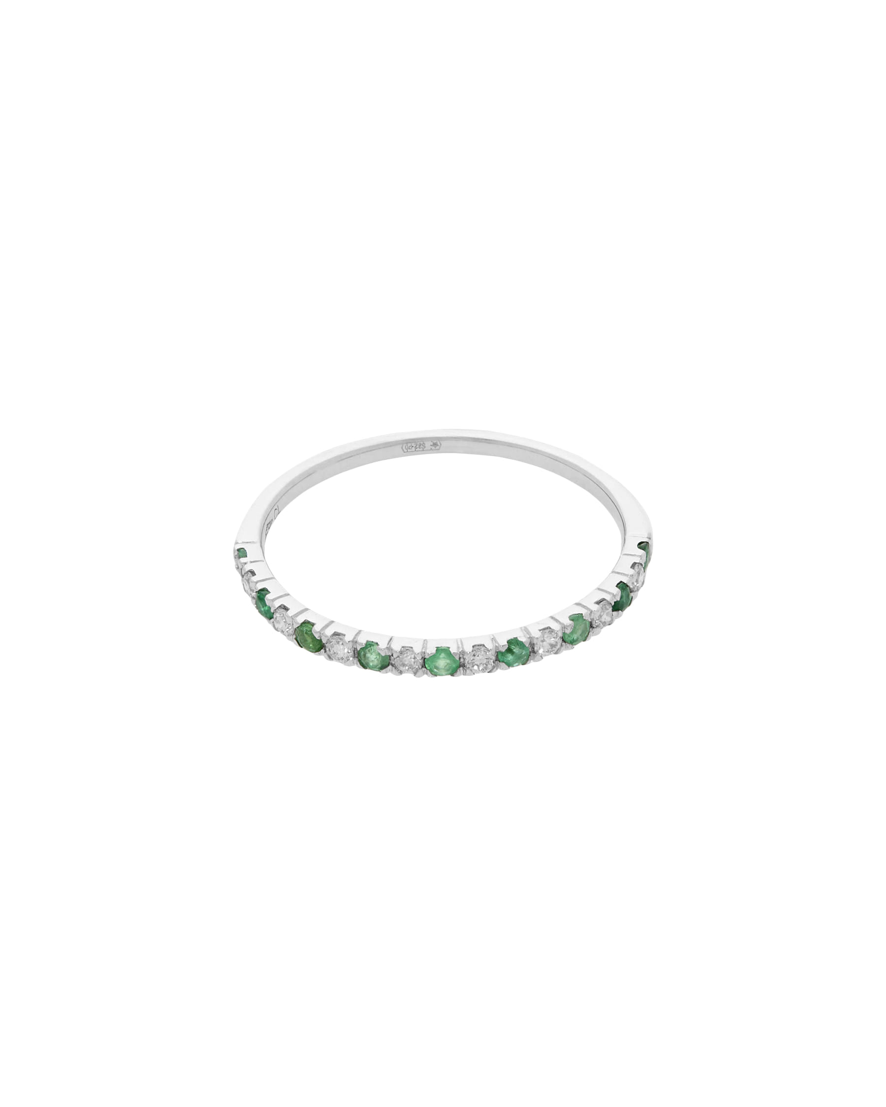 Anello veretta in oro bianco con diamanti e smeraldi-1