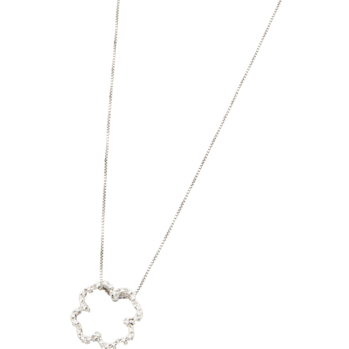 Catenina in oro bianco e pendente quadrifoglio con diamanti-1