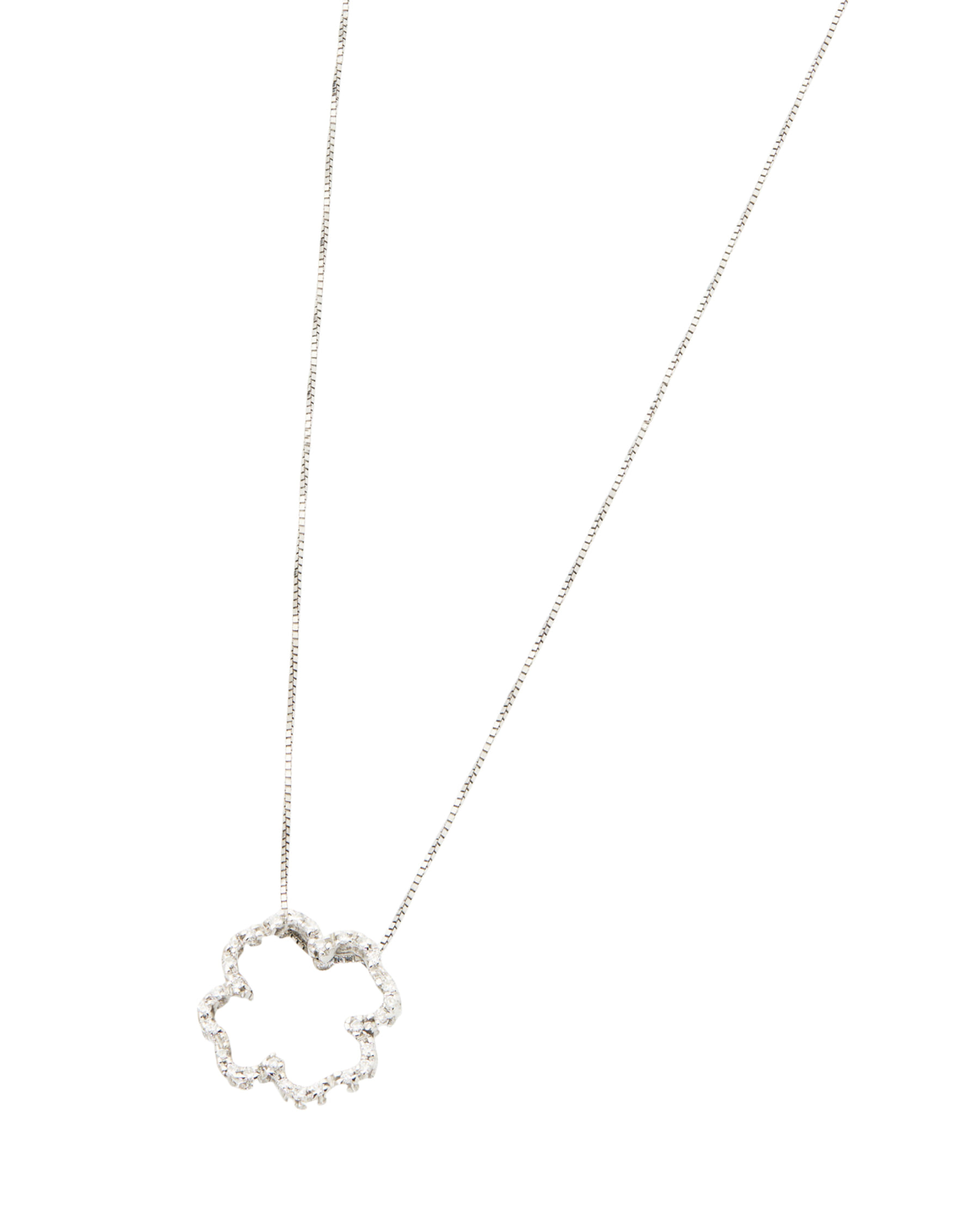 Catenina in oro bianco e pendente quadrifoglio con diamanti-1