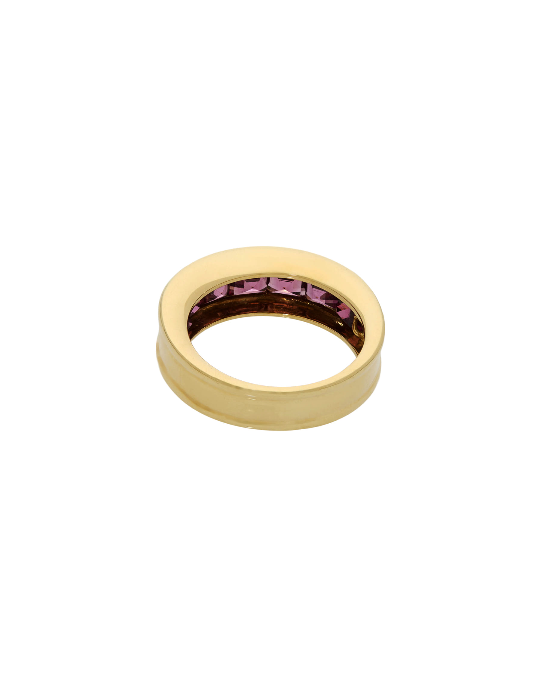 Anello veretta in oro giallo con rodoliti-3