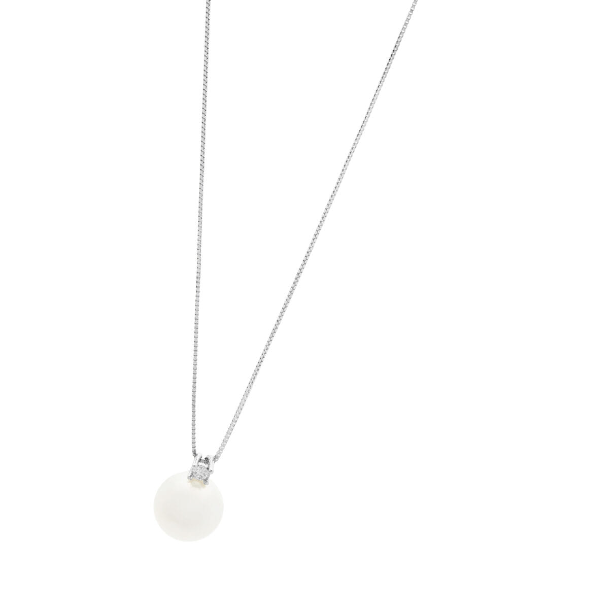 Catenina in oro bianco con diamante e perla 8,3 mm-1