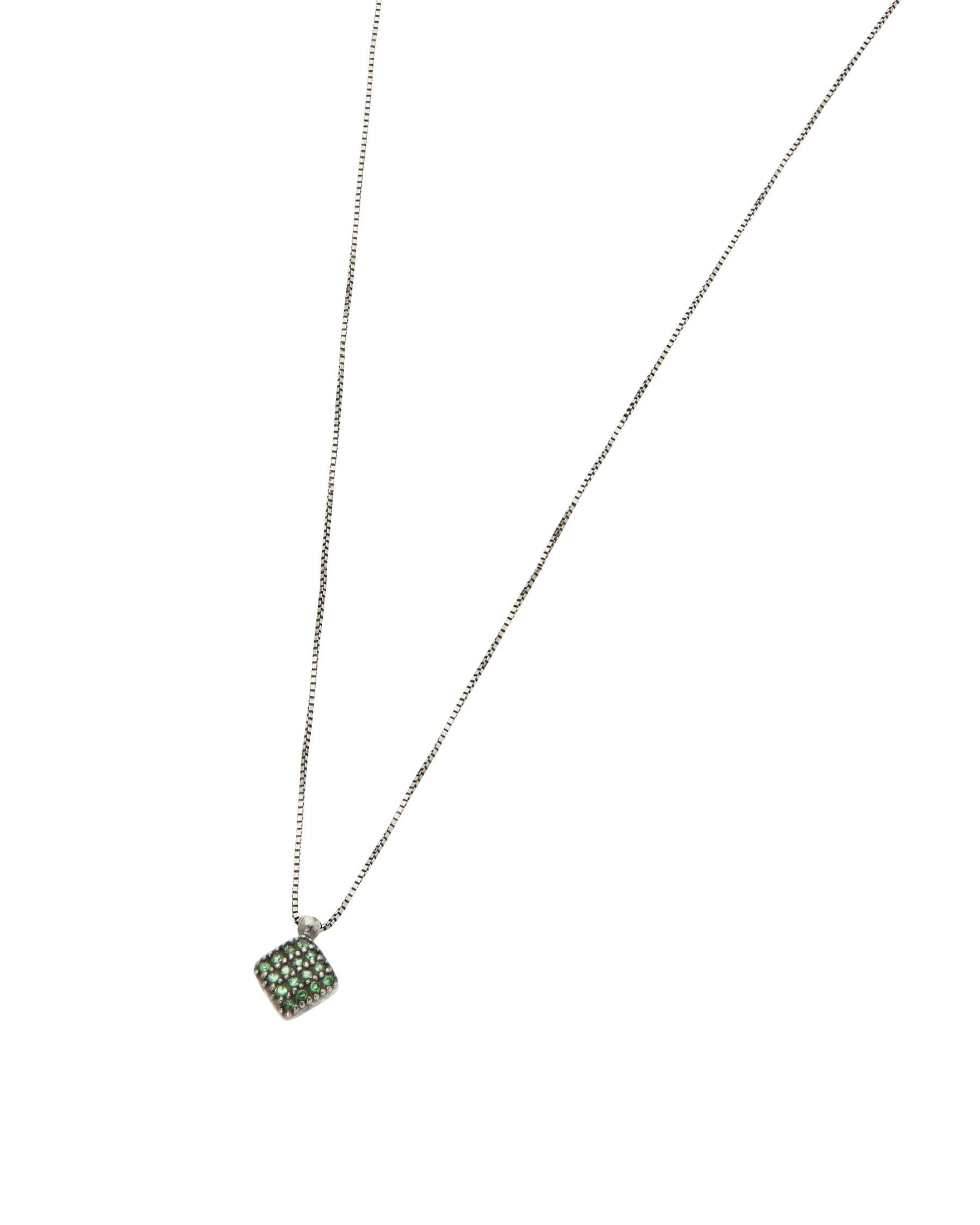 Catenina in oro nero e ciondolo quadrato con zirconi verdi-1