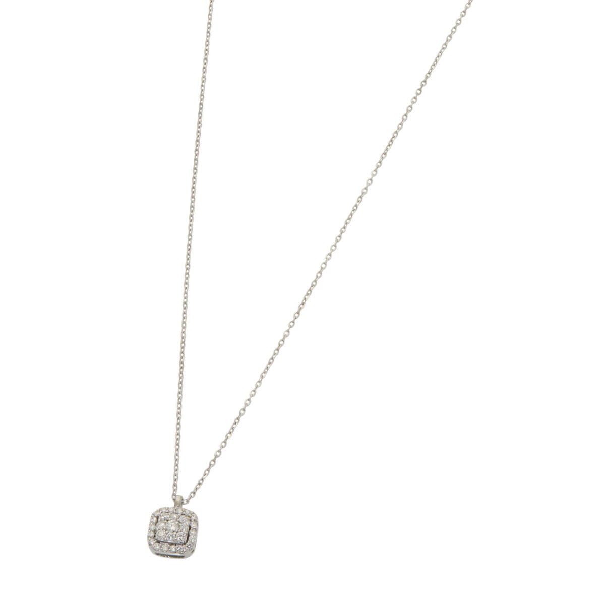 Catenina oro bianco con ciondolo punto luce quadrato in pavé di diamanti-1